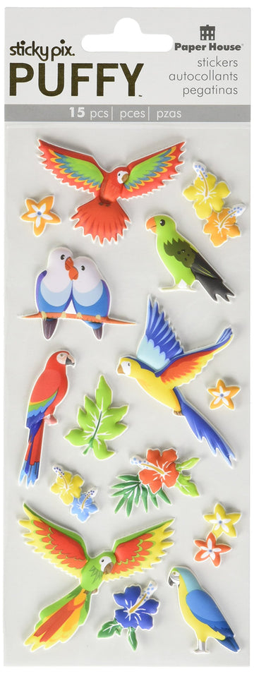 Paper House Productions STP-0081E Stickers Puffy Stickers, Tropical Birds, 3 Pack