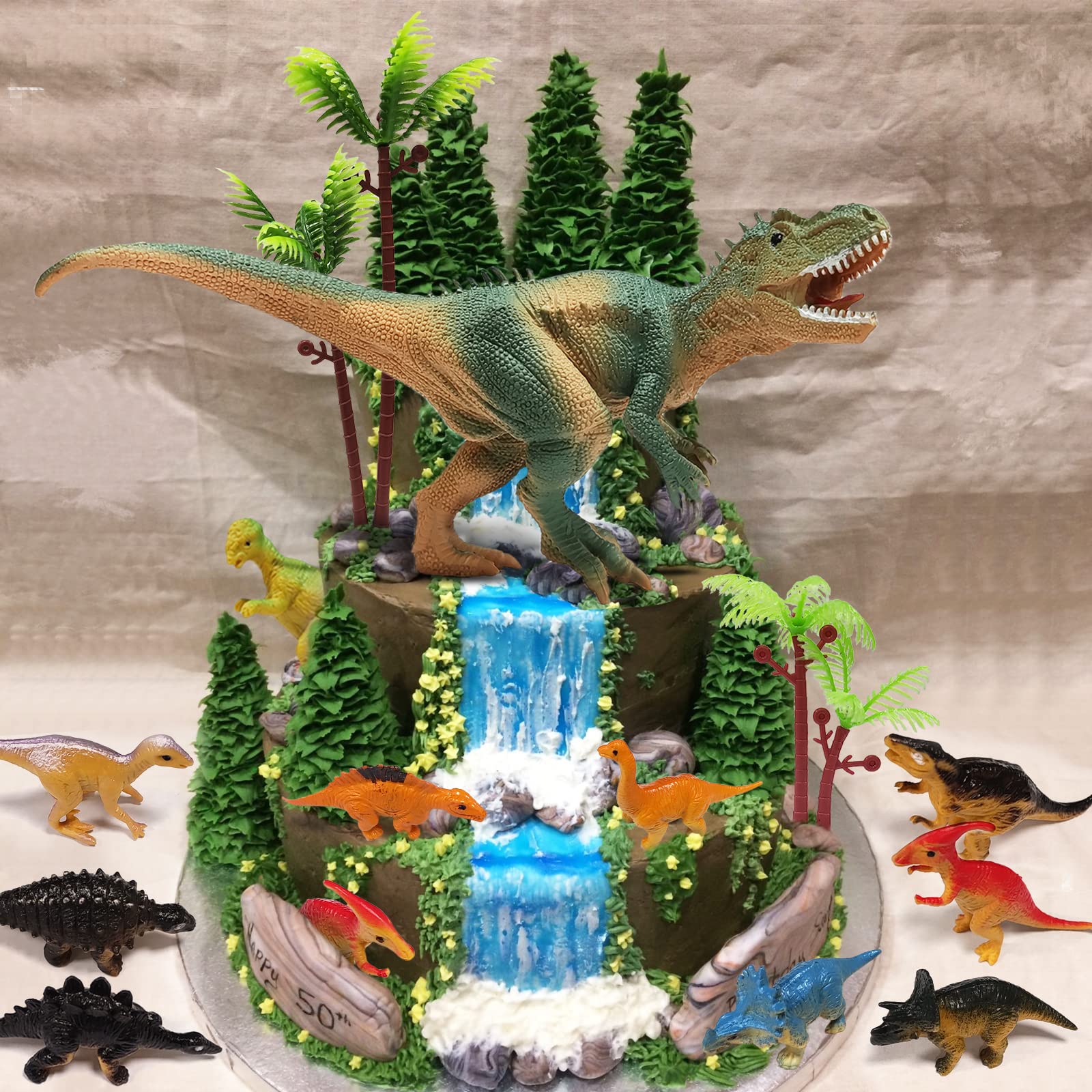 GLAHORSE 26 PCS Dinosaur Cake Toppers With Dinosaur Eggs Leaves Trees Cake Decorations For Birthday Party,dinosaur Themed party, Wild Animals
