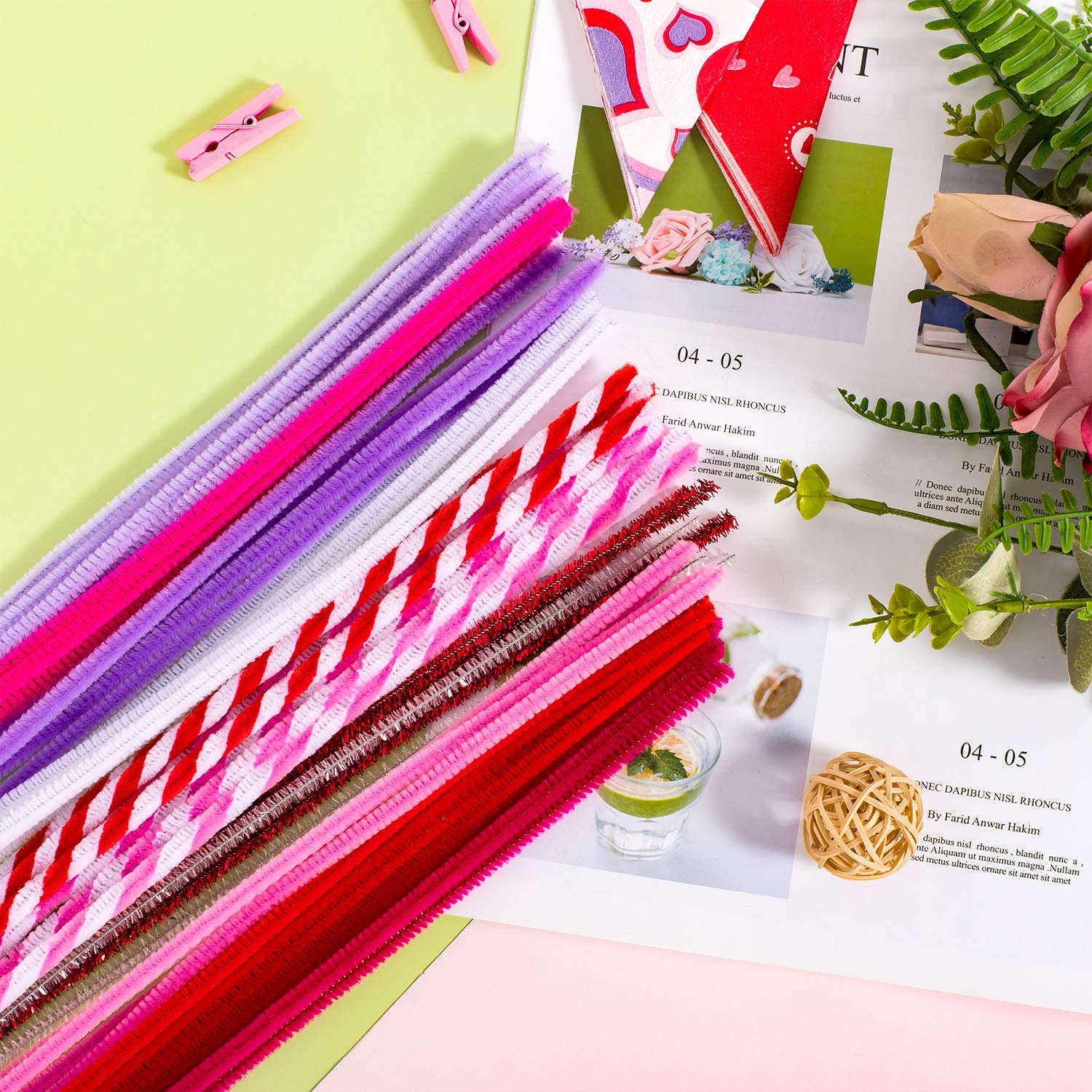 Whaline 500Pcs Valentine Pipe Cleaners Set, Including 160Pcs Craft Chenille Stems, 180Pcs Multi Sized Wiggle Eyes and 160Pcs Multi Sized Pompoms