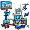 BUILDIFY City Police Station Building Block Set with Light, 634 PCS HQ Station Kits with Helicopter, Police Car and Motorcycle. Ideal as a Birthday