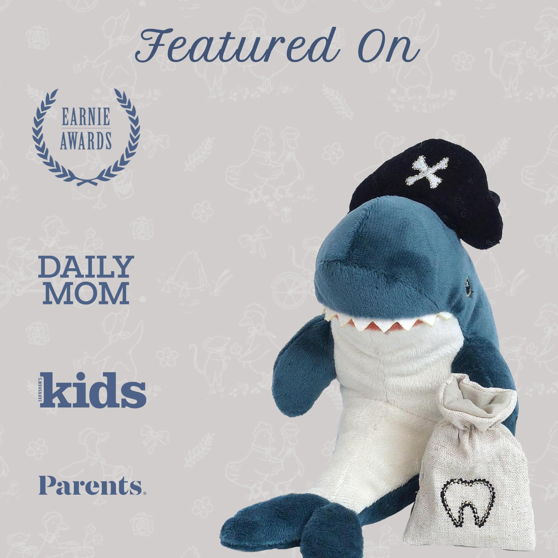 MON AMI Pirate Shark 7-Inch Stuffed Animal, Tooth Fairy Plush Toy Boys