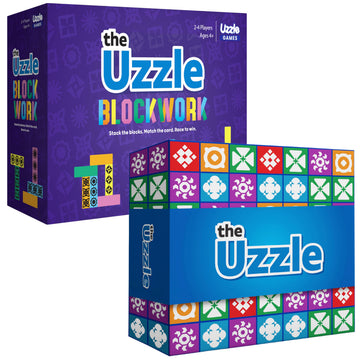 Uzzle 3.0 Board Game & Blockwork Bundle - Ultimate Family Fun Pack - Fast-Paced Puzzle Games for Ages 4+ - Multiple Difficulty Levels - 2 to 4 Players