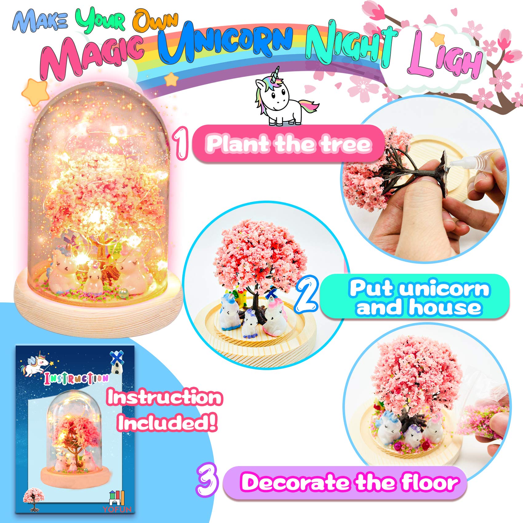 YOFUN Make Your Own Unicorn Night Light - Unicorn Craft Kit for Kids, Arts and Crafts Nightlight Project Novelty for Girl Age 4 to 9 Year Old