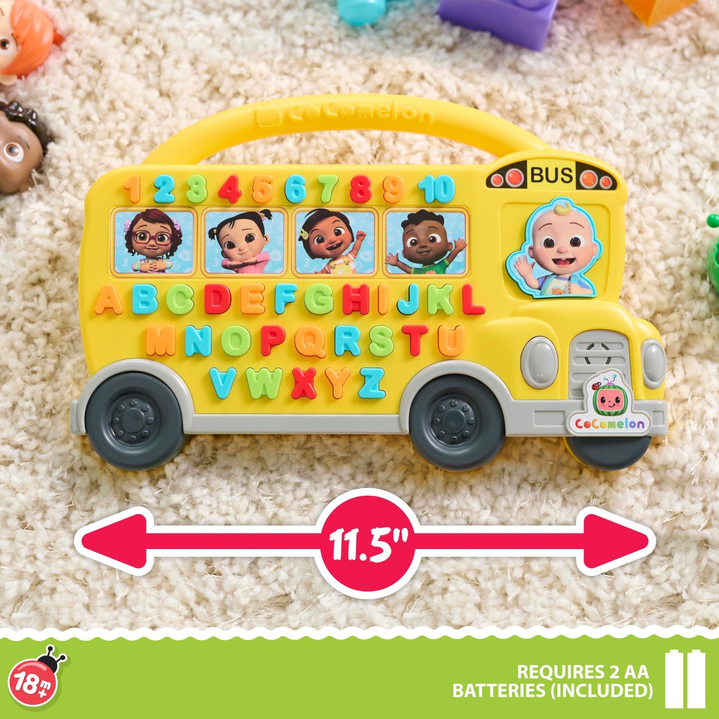 Just Play Cocomelon Learning Bus, Over 85 Learning Phrases, Counting, Alphabet, Music, Sounds, Yellow, Kids Toys for Ages 18 Month