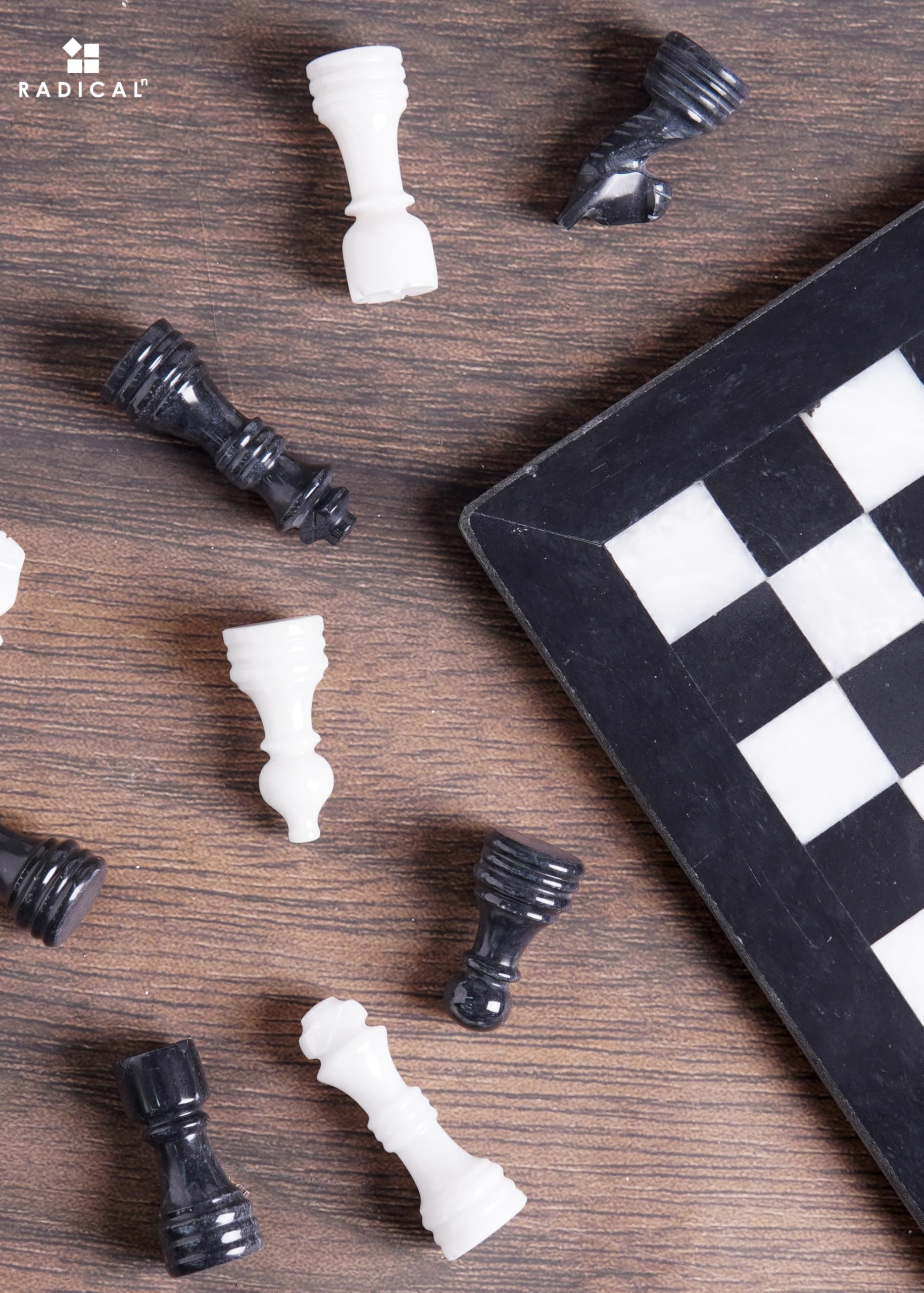 Radicaln Marble Chess Set 12 Inches Black and White Handmade Chess Game - 1 Chess Board & 32 Chess Pieces - Board Game for 2 Player Games - Adults