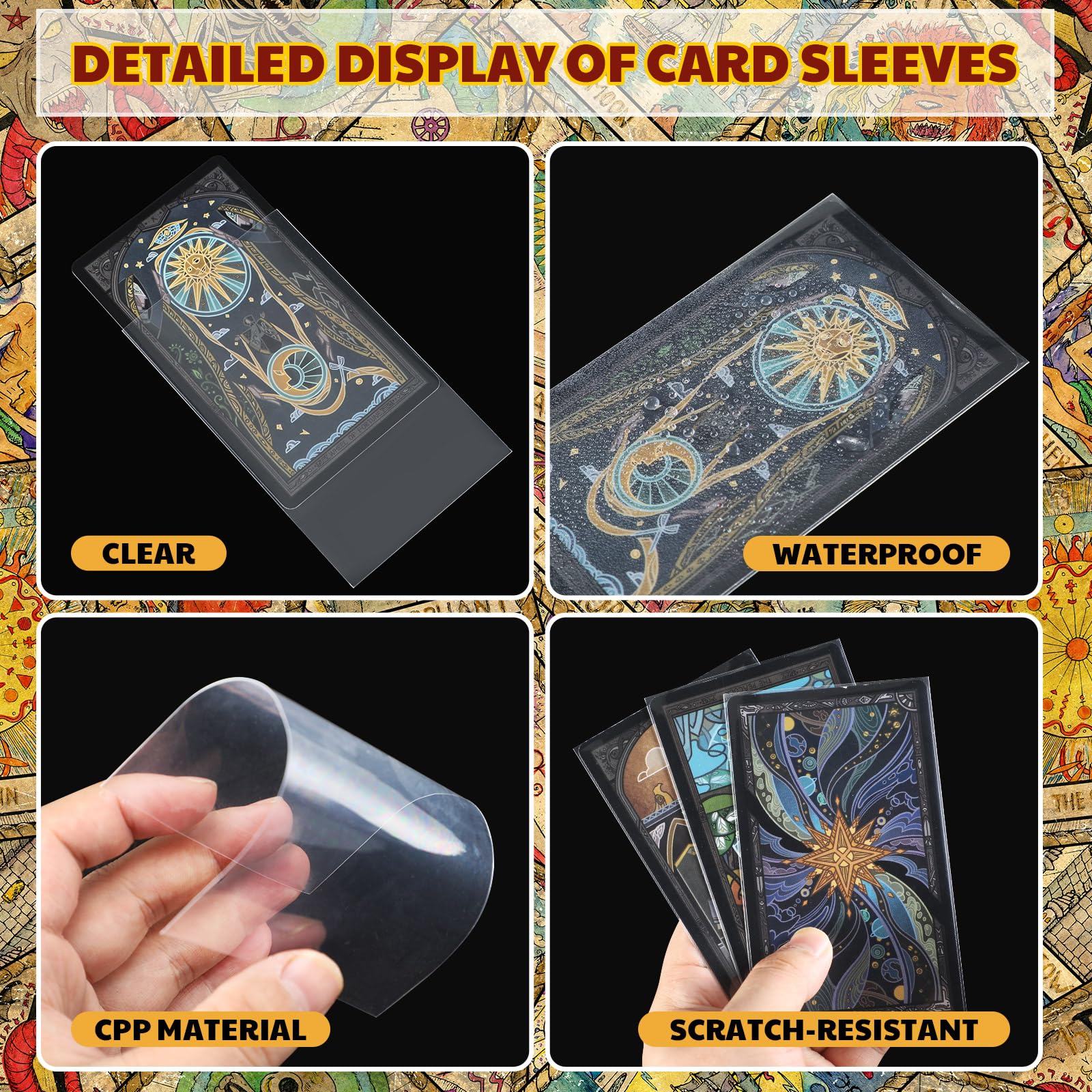 Maitys 300 Pack Clear Tarot Card Sleeves (72x122mm) 200?M Thick, Non-Glare Compatible with TCG & Board Game Cards