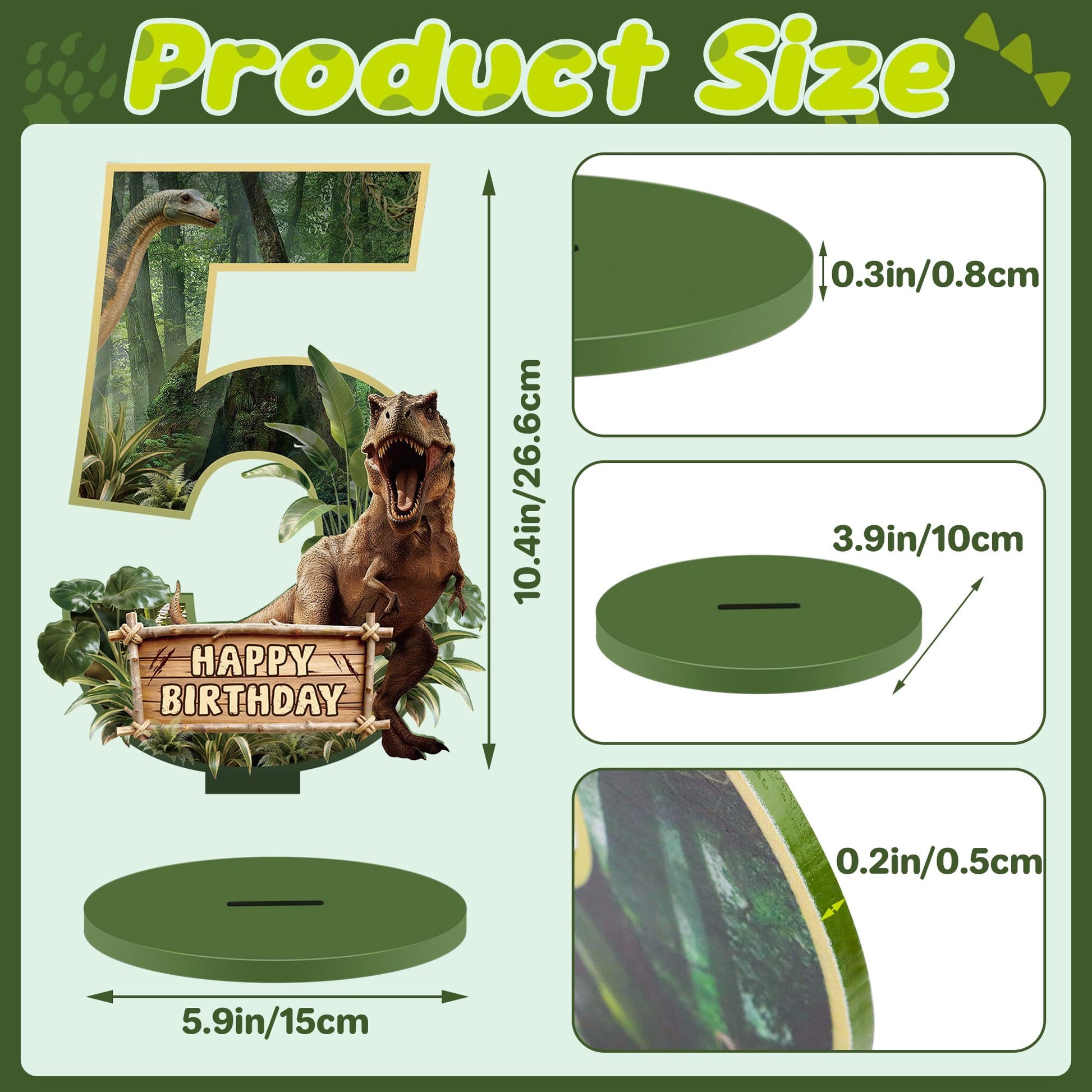 Dinosaur Table Decorations, Dinosaur Centerpieces for 5th Birthday Decorations for Boys Dino Theme Number Sign Party Supplies Photo Props (Number 5)