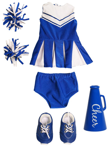 American Fashion World Blue Cheerleading Outfit for 18-Inch Dolls | Accessories Included | Premium Quality & Trendy Design