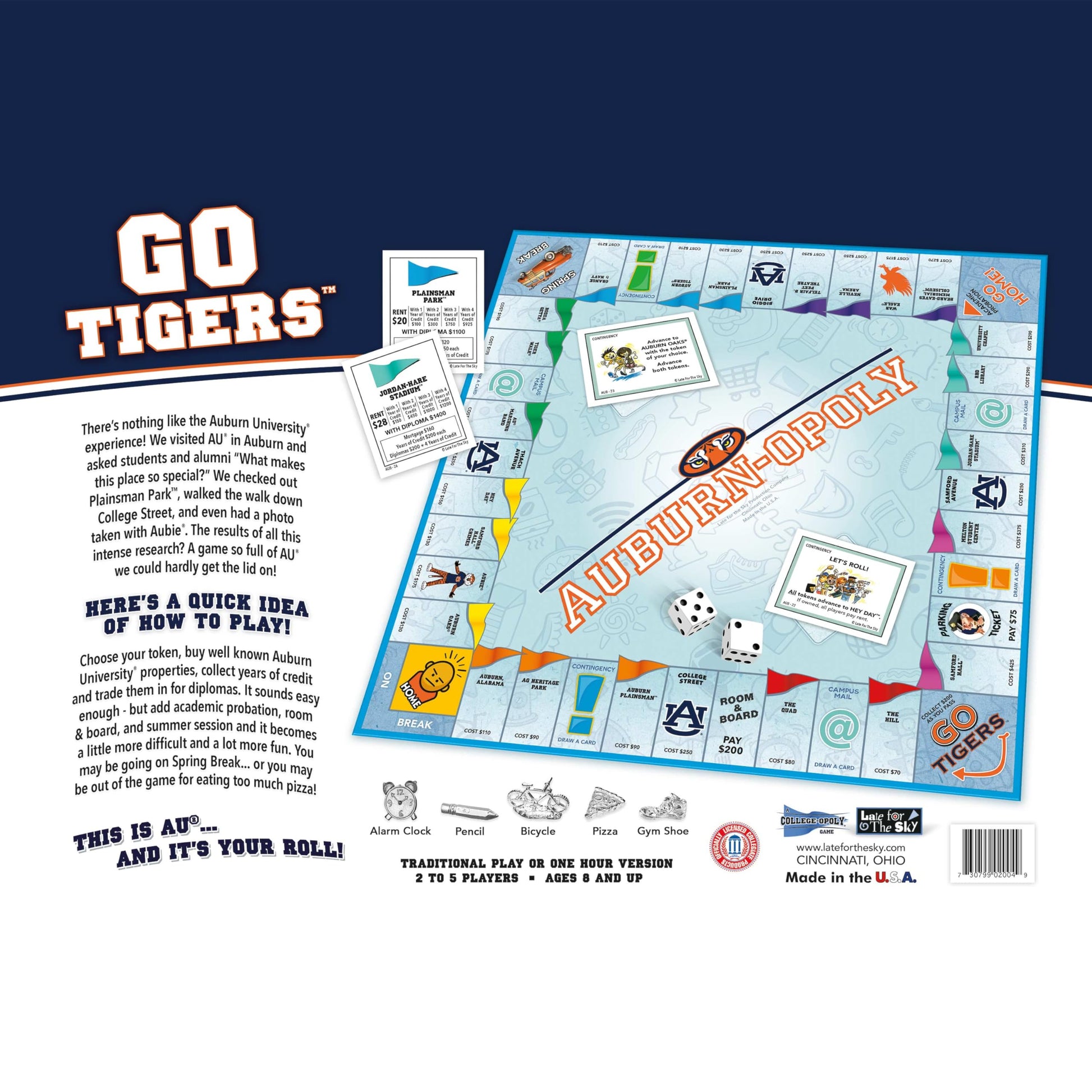 Late for The Sky NCAA Auburn-Opoly Board Game - College Campus Edition, Family Strategy Party Game for 2-6 Players, Ages 8+, Alumni Gift with Tokens