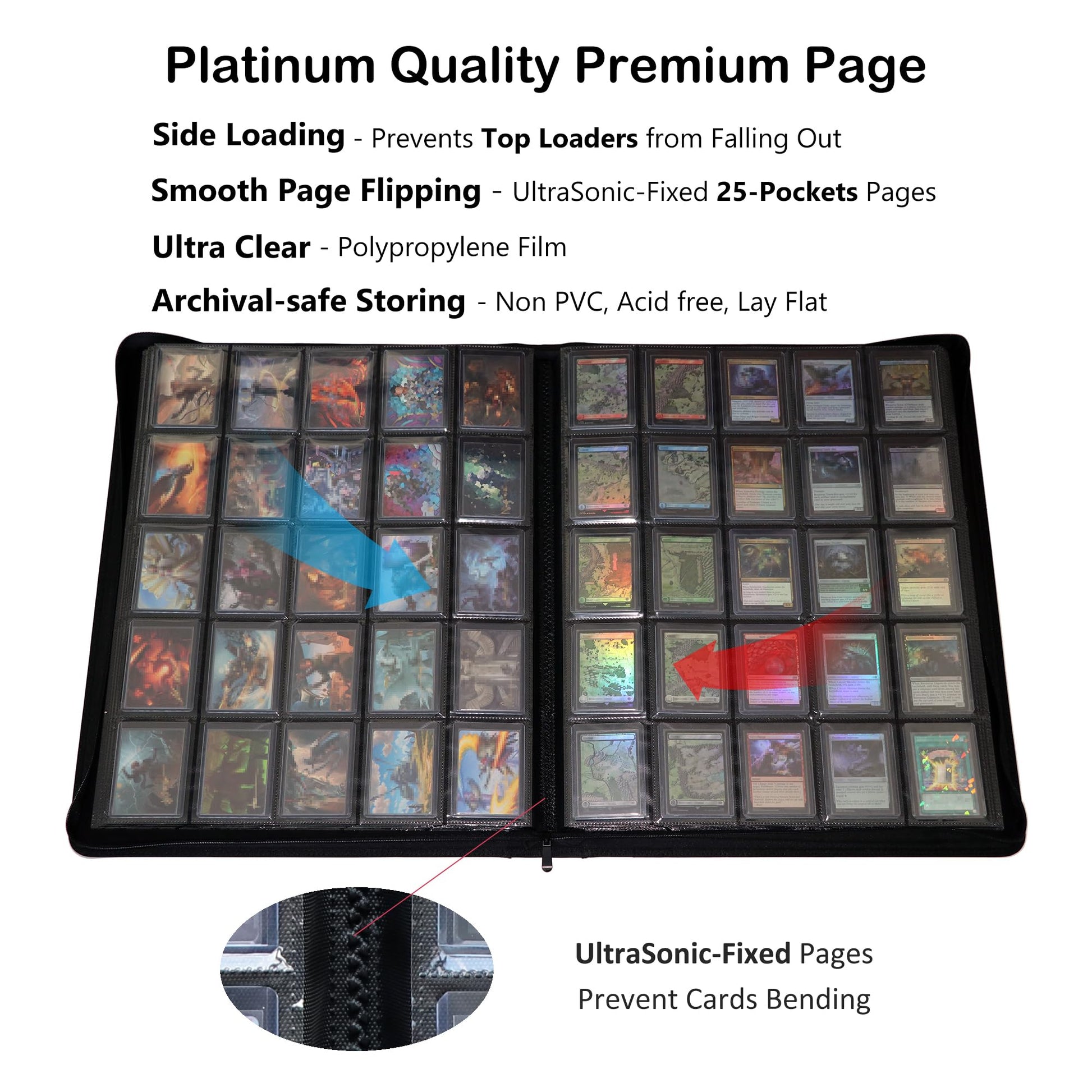 Alteagle 25-Pocket Top loader Binder, Holds 1000 Top loaders, Top Loader Card Binder Album for 3?×4? Top Loaders - Black
