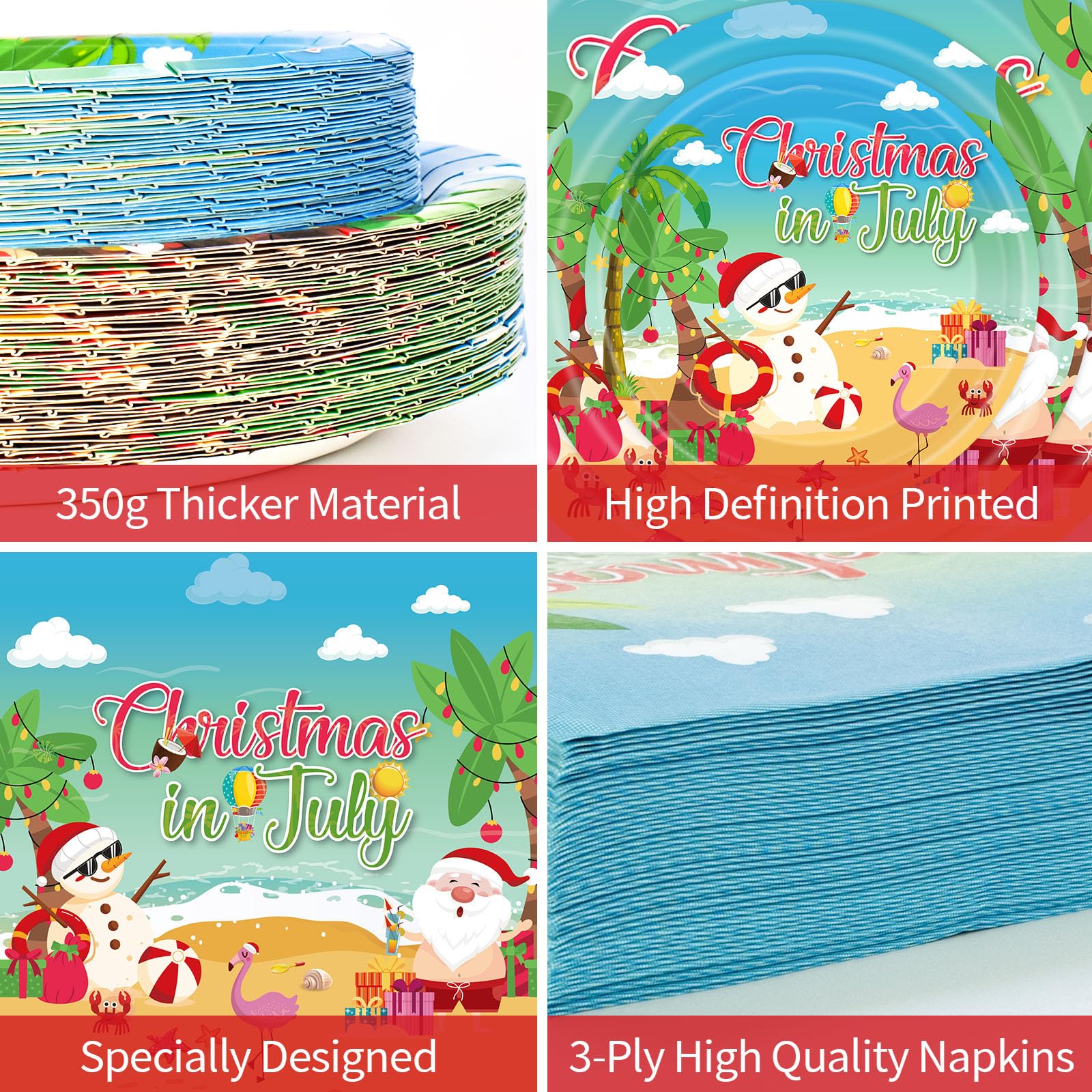 150Pcs Christmas in July Plates and Napkins - Merry Christmas Dinner Dessert Paper Plates Napkins Tableware Set for Hawaiian Beach Summer Xmas