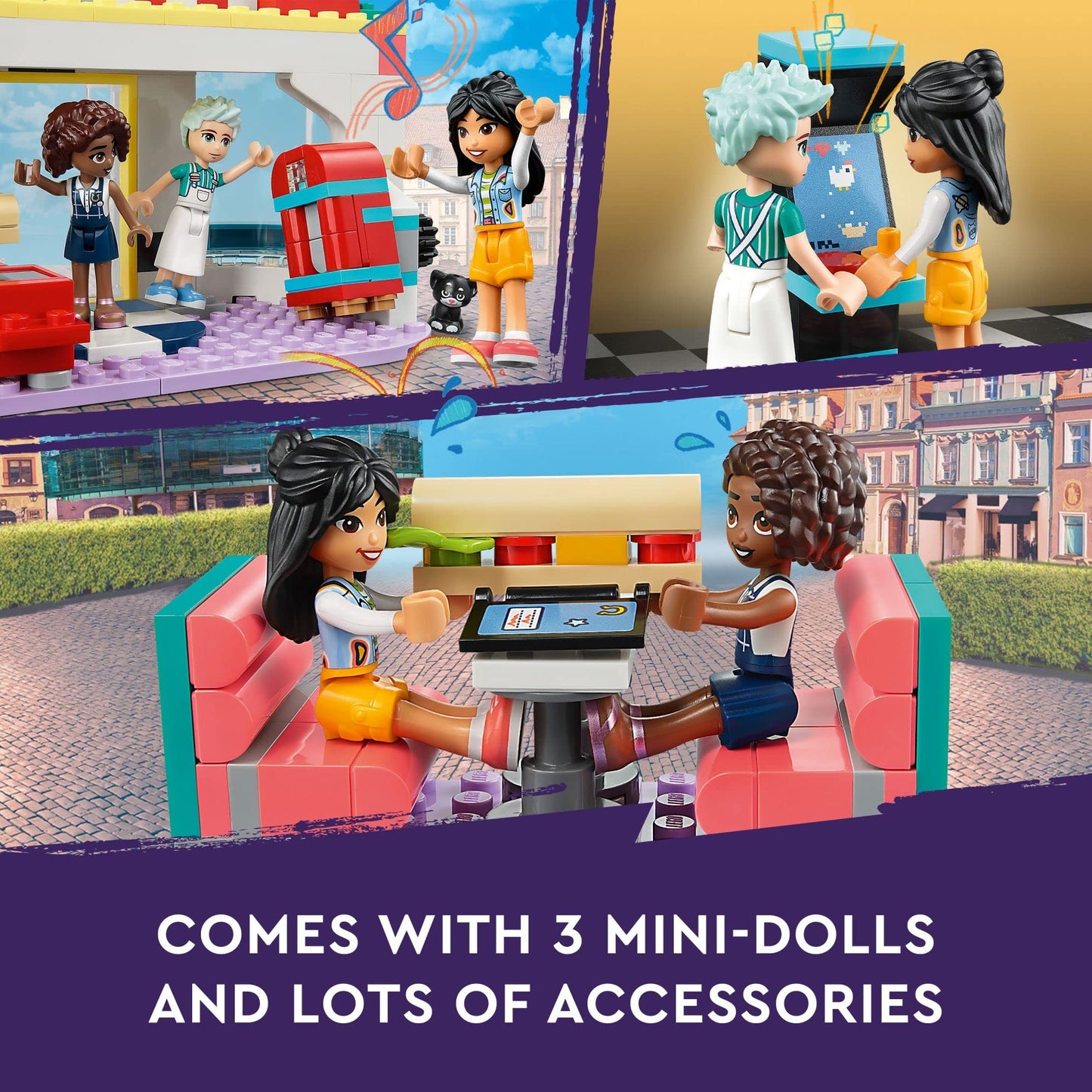 LEGO Friends Heartlake Downtown Diner Building Toy - Restaurant Pretend Playset with Food, Includes Mini-Dolls Liann, Aliya, and Charli, Birthday Gift