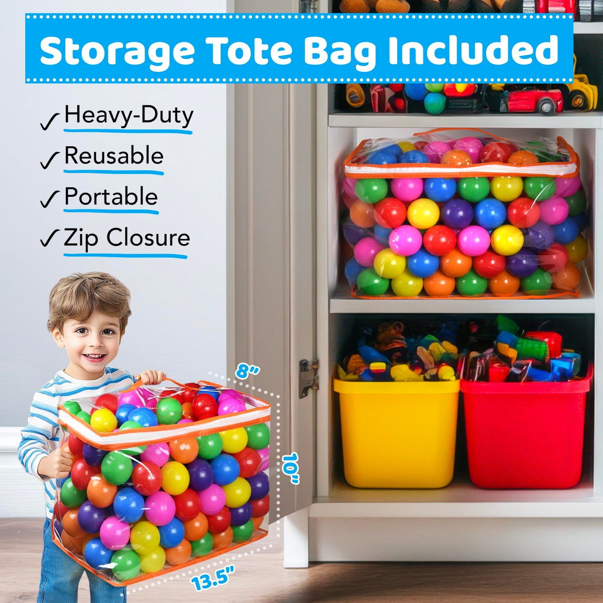 100 Ball Pit Balls for Toddlers with Storage Bag - 7 Bright Colors, Crush Proof, Great Play Toys for Tents, Pools, and Party