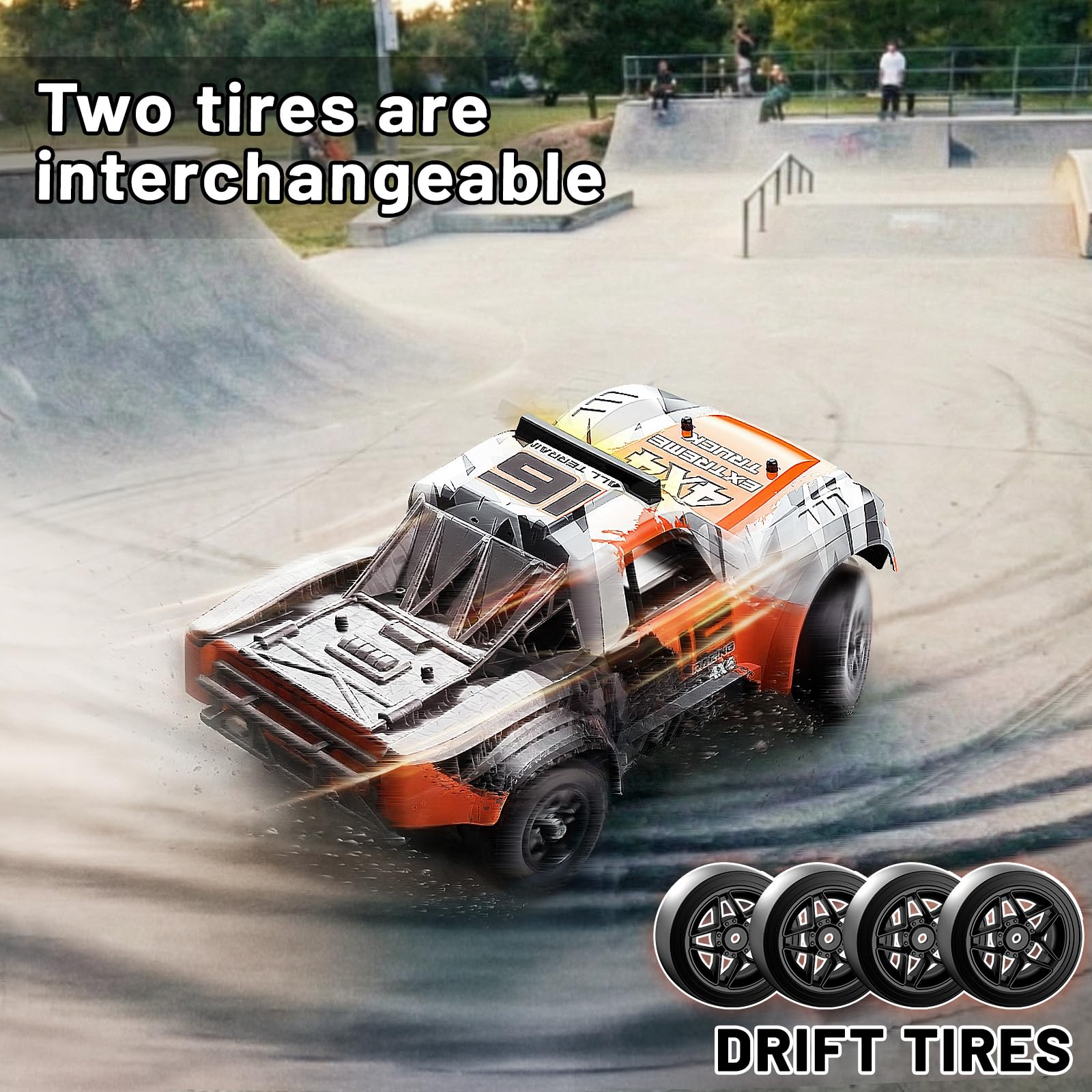 1:16 Beginner RC Cars,4WD Drift All Terrain Remote Control Car Short Course RC Truck, Up to 36 km/h,2.4GHz RTR, 2×7.4V 1300mAh Batteries, 2 Tire Sets