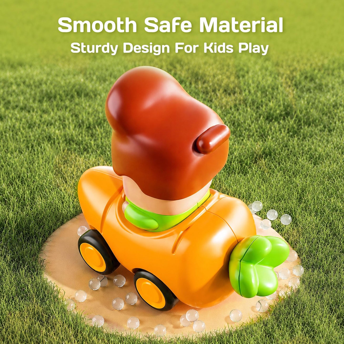 iPlay, iLearn Press to Go Car Toys for Toddlers 1-3, Baby Fruit Racing Cars
