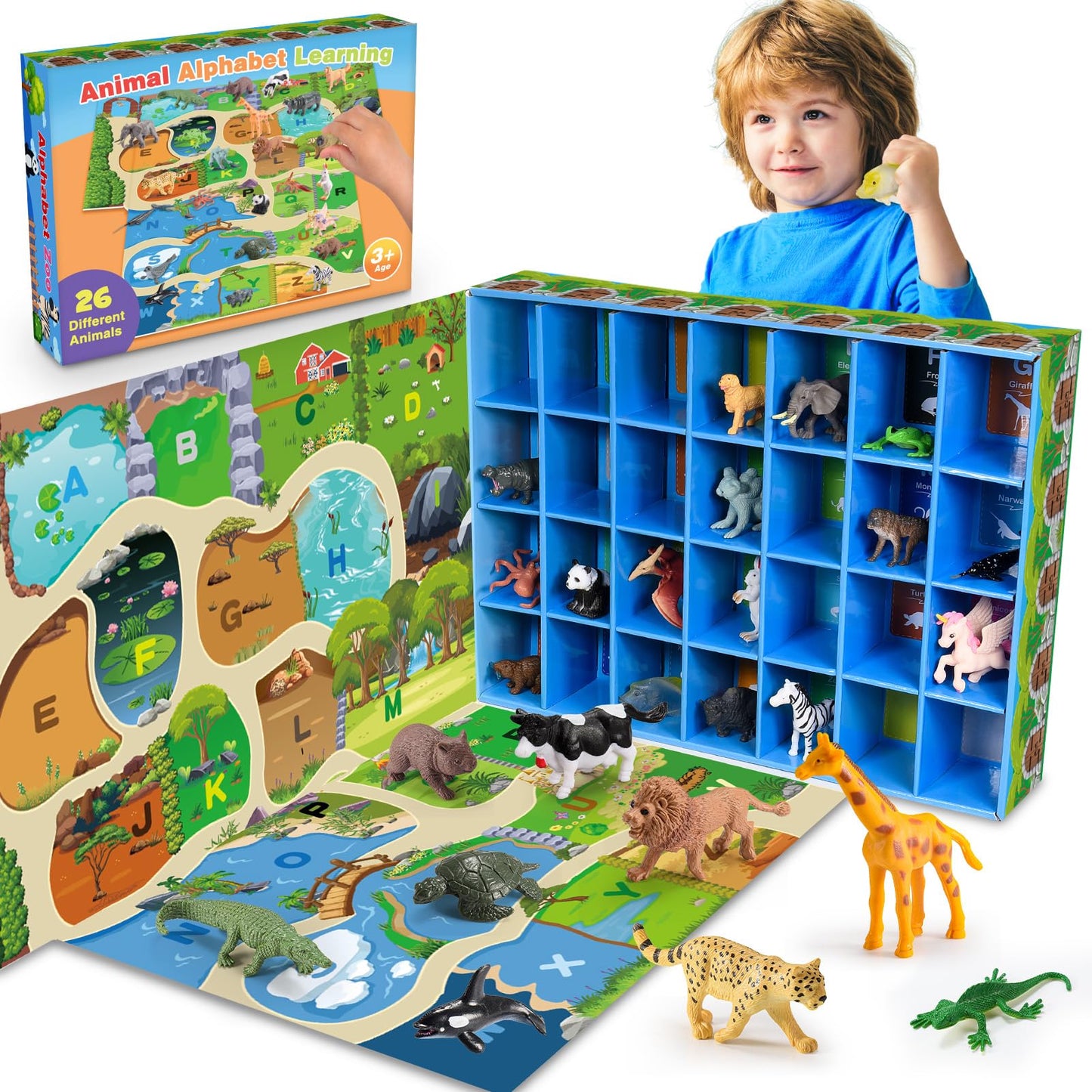 Farm Animal Toys, Animal Figures Alphabet Learning Toys for Toddlers 3-9 Matching & Sorting Montessori 26 Pcs Alphabet for 3-8 Year Old