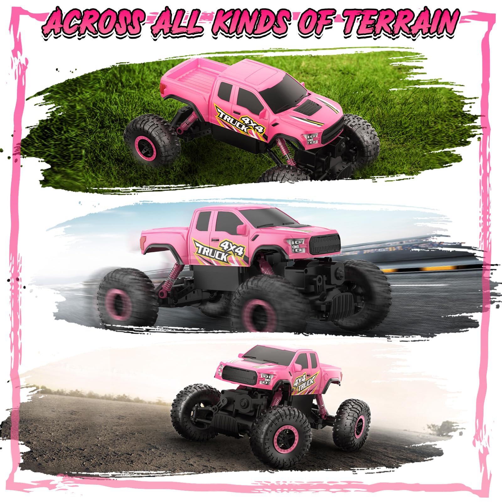 Double E Pink Monster Truck Remote Control Car for Girls