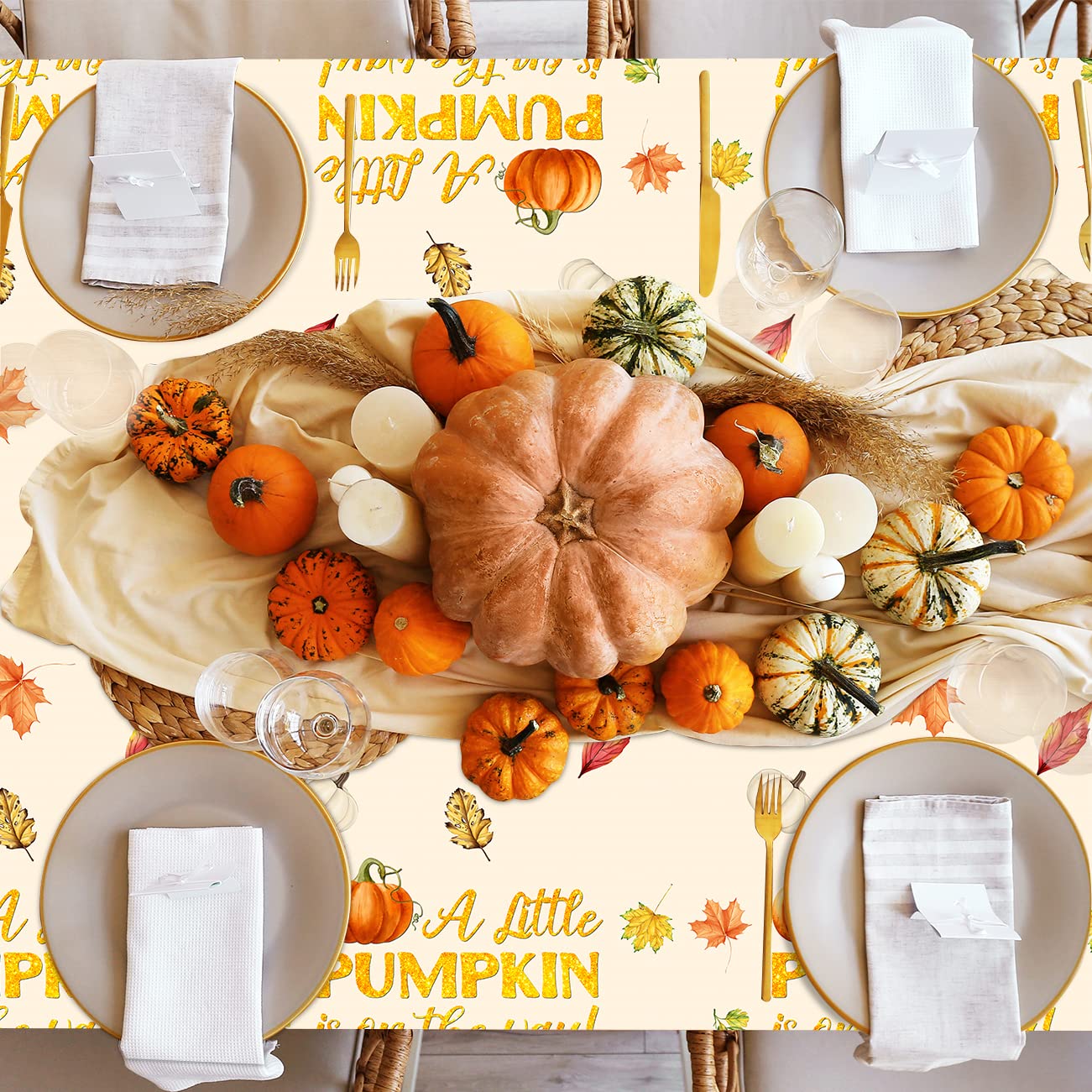 Little Pumpkin Baby Shower Decorations 3PCS a Little Pumpkin is On The Way Tablecloth Plastic Pumpkin Table Cover for Fall 1st Birthday Party Supplies