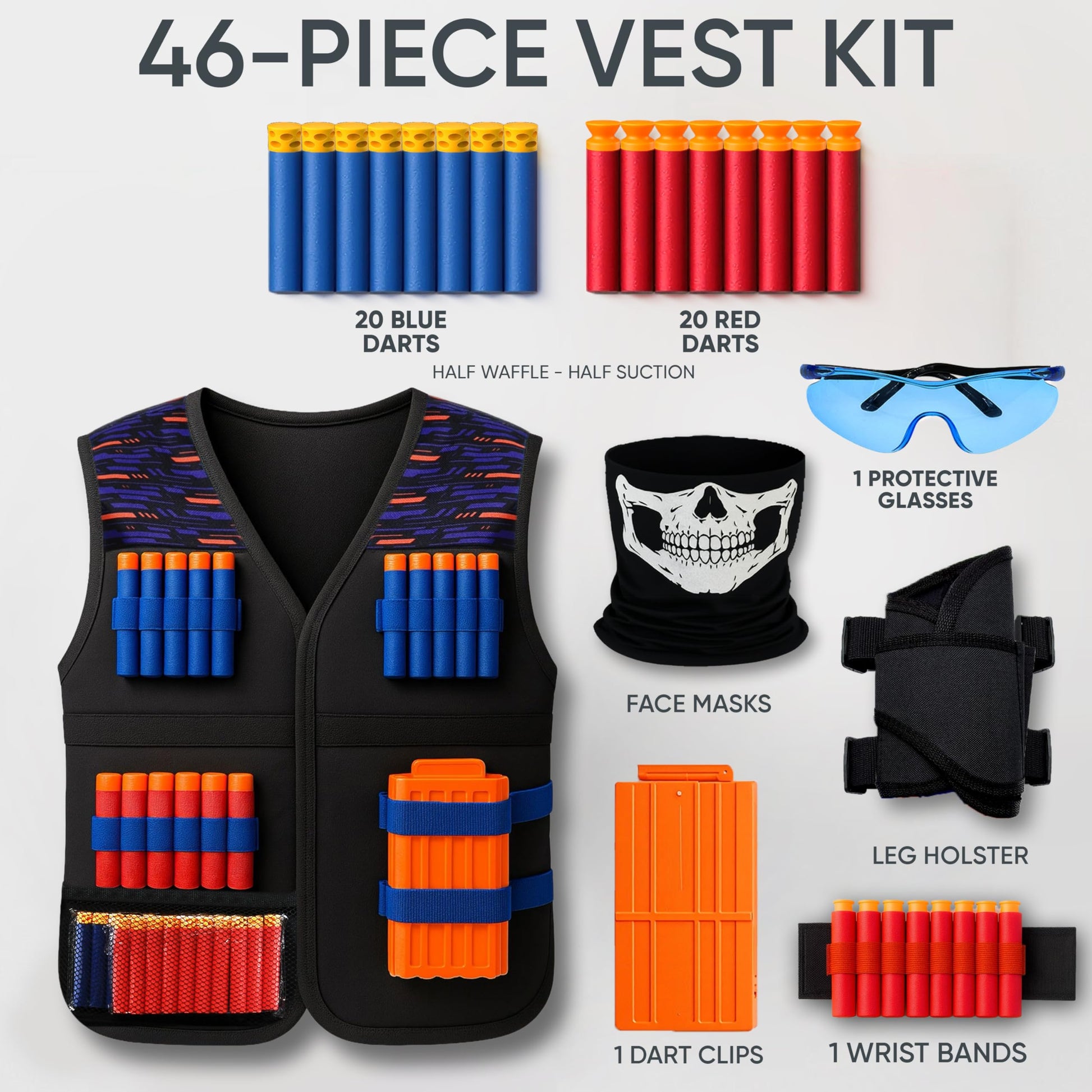 JoyX Tactical Vest Kit Compatible with Nerf Guns for Boys N-Elite Series with 40 Foam Darts for Gun Holster Protective Action Gear