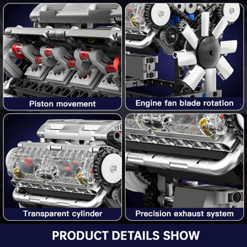Mould King Visible V8 Engine Building Blocks V8 Motor Model Building Toys, V8 Combustion Engine Building Sets, Creative STEM Toys Building Kit