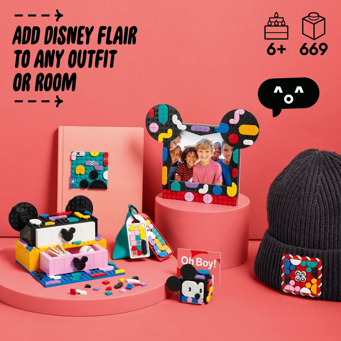 LEGO DOTS Disney Mickey & Minnie Mouse Back-to-School Project Box 41964 6in1 Toy Arts and Crafts Building Set with Bag Tags, Sticker Patch and Desk
