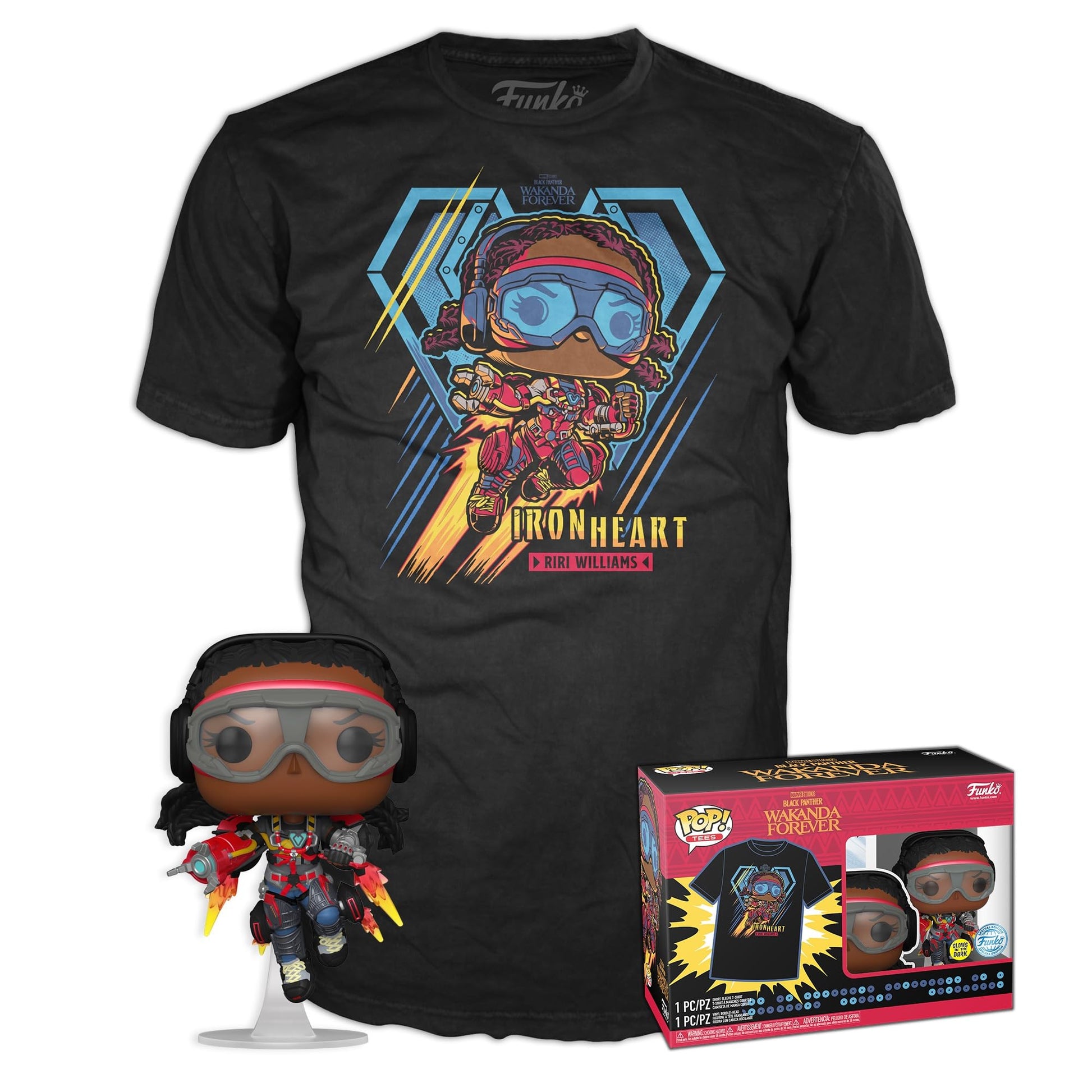 Funko POP! & Tee: Black Panther Wakanda Forever - Ironheart MK1 - Glow in The Dark - Extra Large - (XL) - T-Shirt - Clothes with Collectable Vinyl