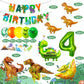 Dinosaur Birthday Party Supplies, Dinosaurs Party Decorations 4 Year Old Foil Balloons for Boys and Girls,Include Balloons, Foil Balloons,Banner,Cake
