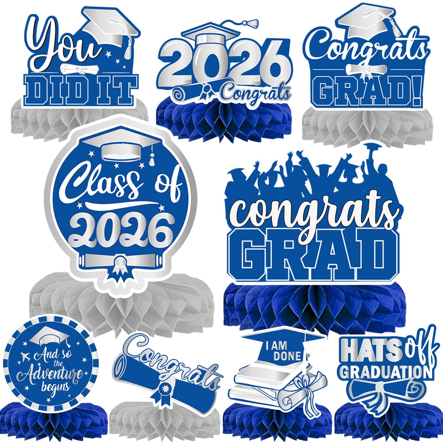 9Pcs 2026 Graduation Decorations Congrats Grad Table Centerpiece Class of 2026 Graduation Table Decorations for Graduation Party Supplies (blue)