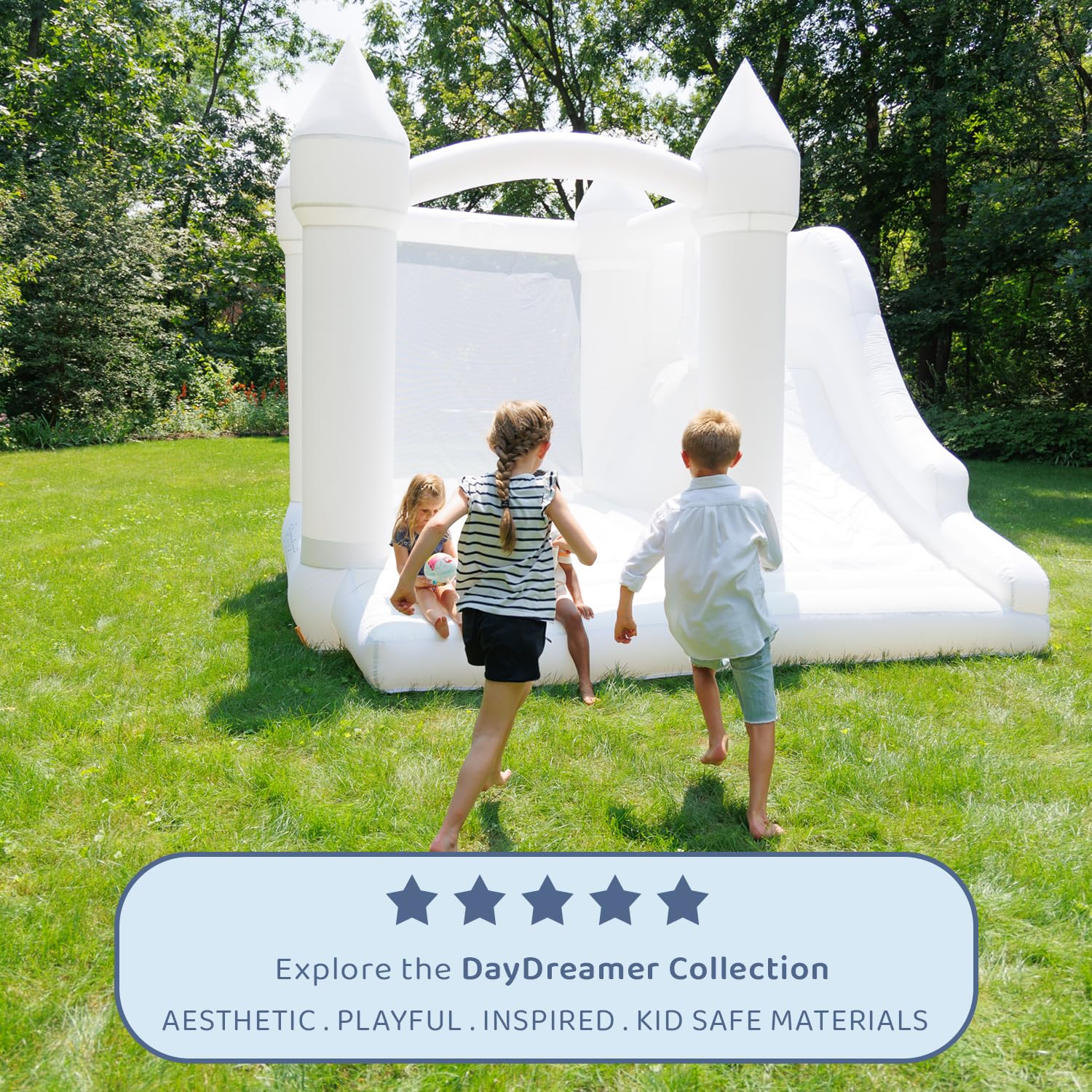 Bounceland Castle Palace Daydreamer Cloud Bounce House, 10.8 ft L x 9.8 ft W x 8.7 ft H, Basketball Hoop, UL Blower Included, Trendy Neutral Color