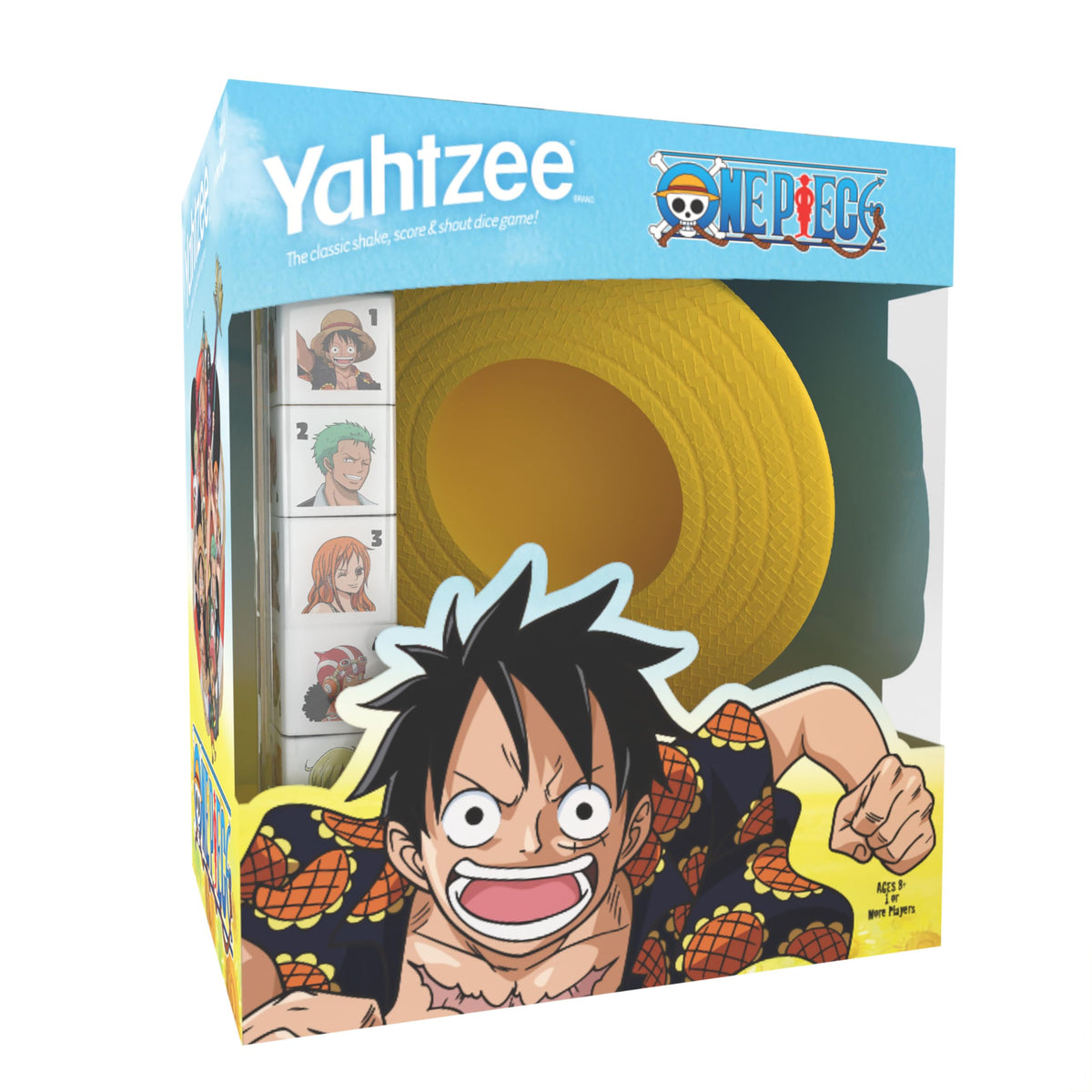 YAHTZEE: One Piece, Collectible Monkey D. Luffy Straw Hat Dice Cup, Classic Dice Rolling Game Based on The Anime Series, Great for Family Game Nights