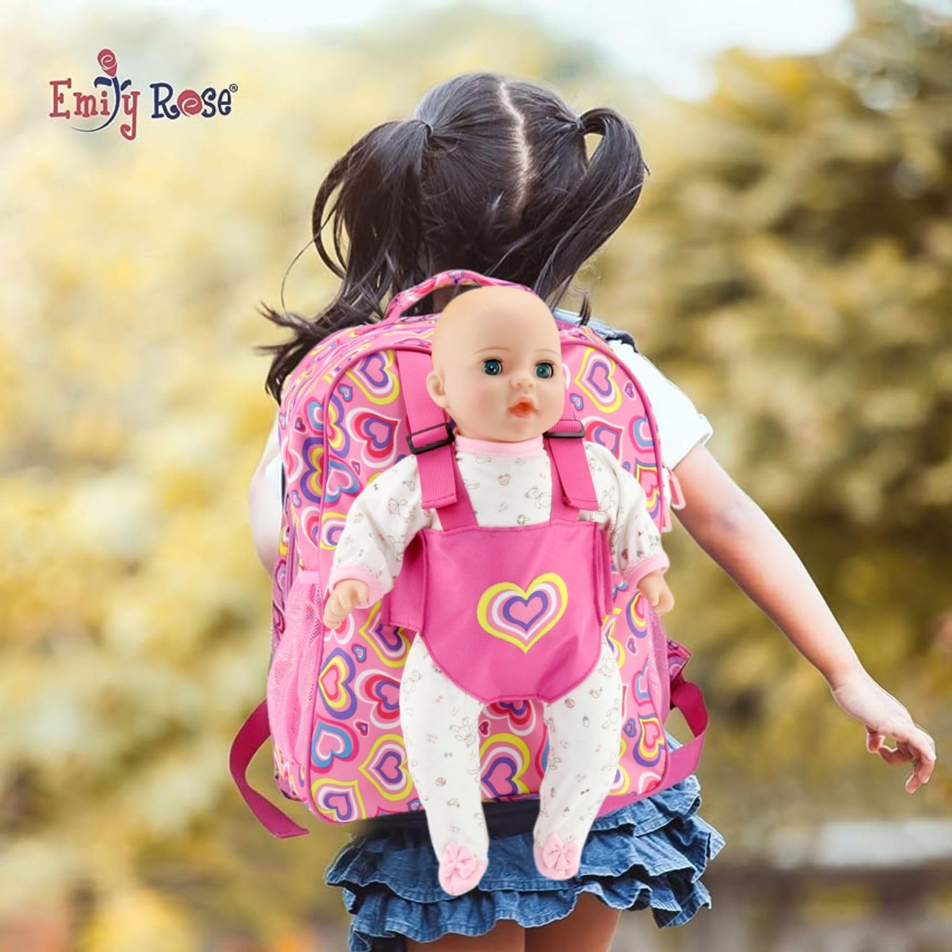 Emily Rose Kids Daypack Overnight Backpack 18-inch Doll Travel Carrier Includes Carry Pouch for Baby Dolls/Stuffed Animals | Little Girls Back Pack