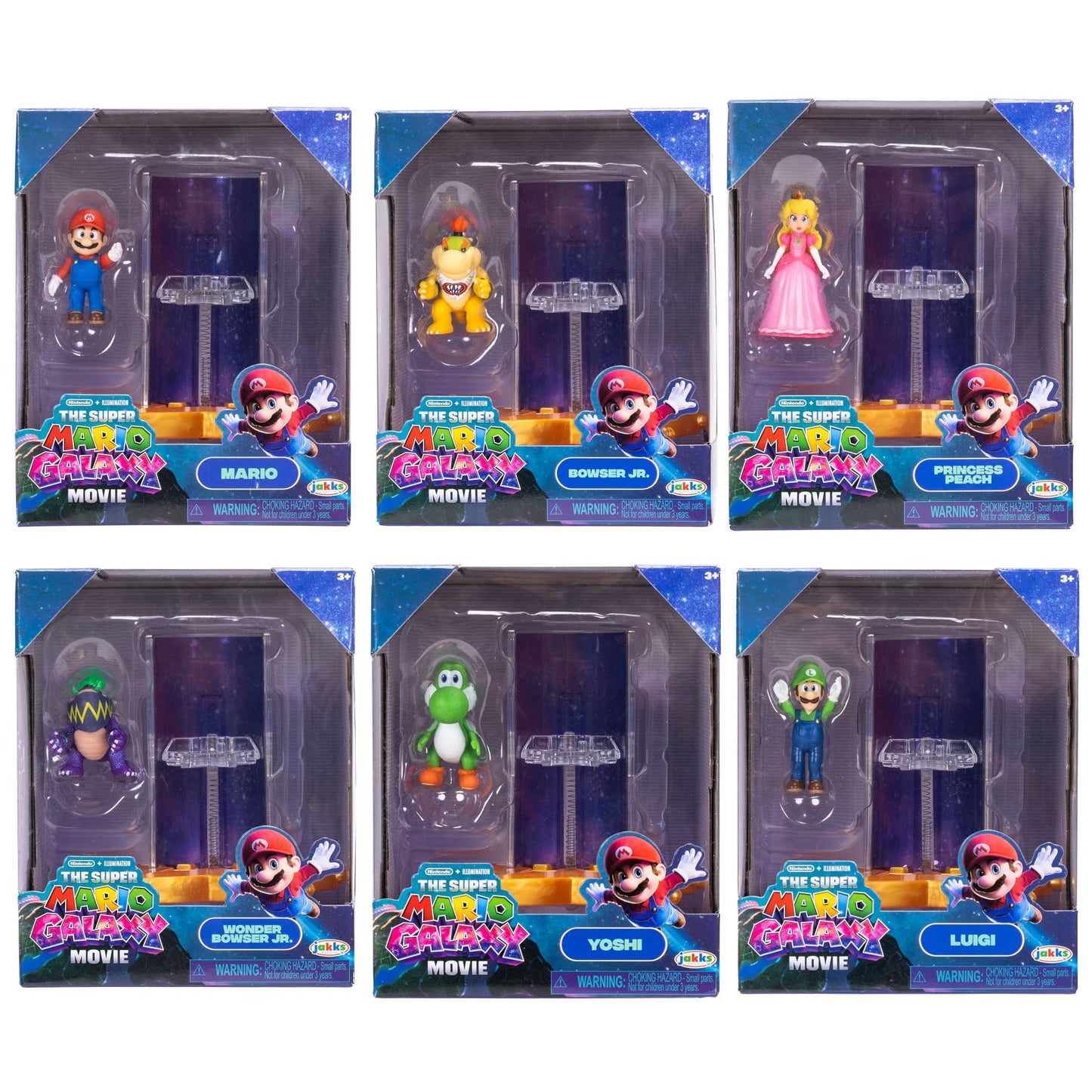 The Super Mario Galaxy Movie - 1.5” Mini Figures with Star Launcher Accessory 6-Pack Bundle - Includes Mario, Luigi, Yoshi, Princess Peach, Bowser