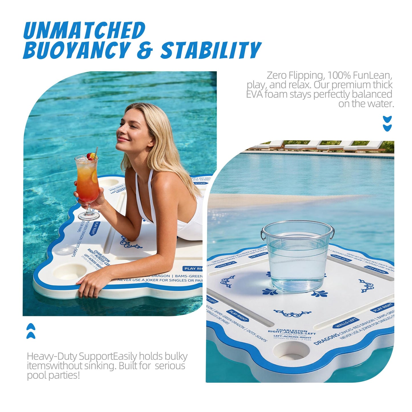Floating Mahjong Table for Pool, 2-in-1 Pool Mahjong & Floating Card Table for Pool, 31.5” Mahjong Pool Float Table, EVA Floating Game Table for Pool
