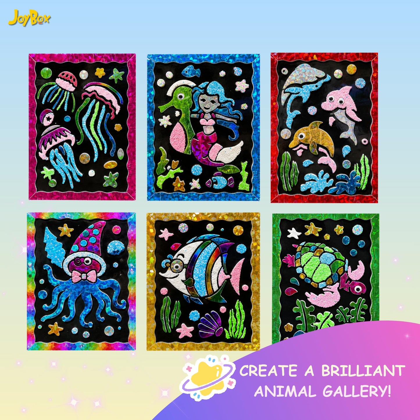 JoyBox Foil Art & Glow Sequin Art Craft Kit 2-in-1, Mermaid Luminous Set 6+