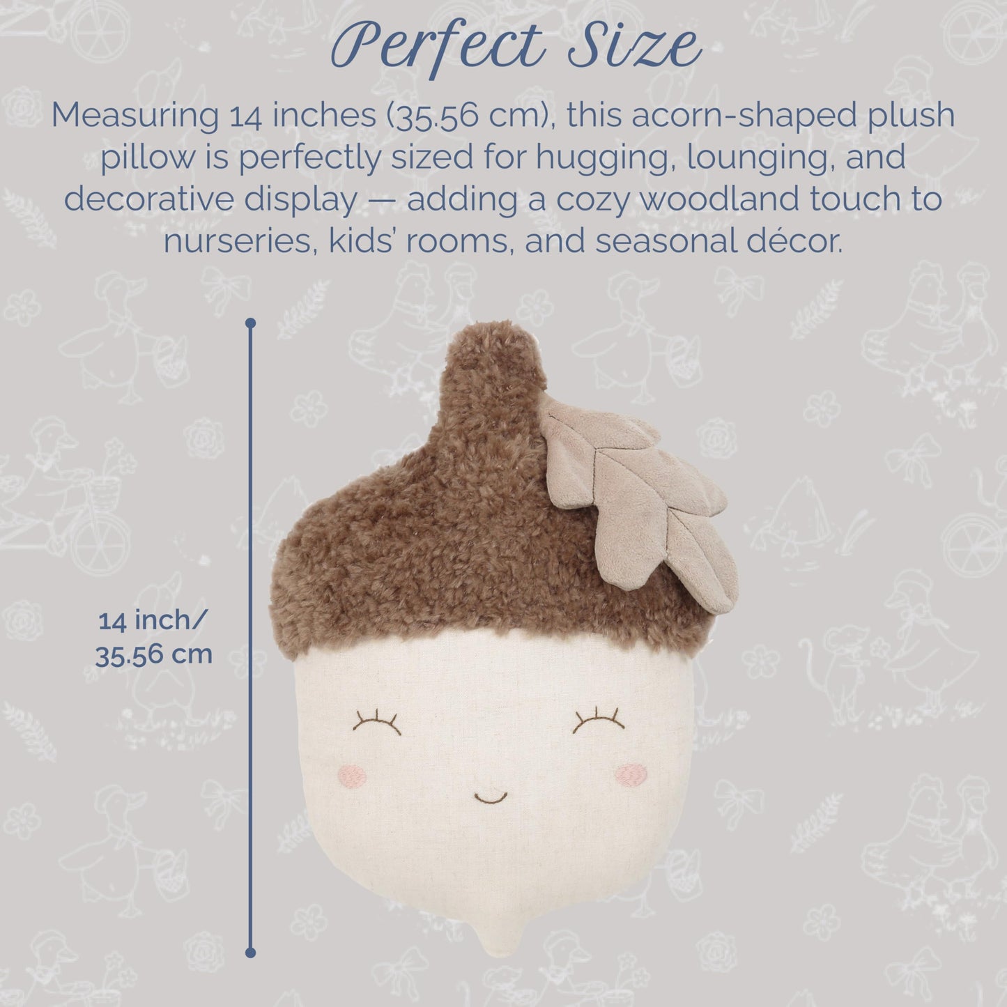 MON AMI Nutty Acorn 14-Inch Plush Pillow Toy, Soft Woodland Décor Gift