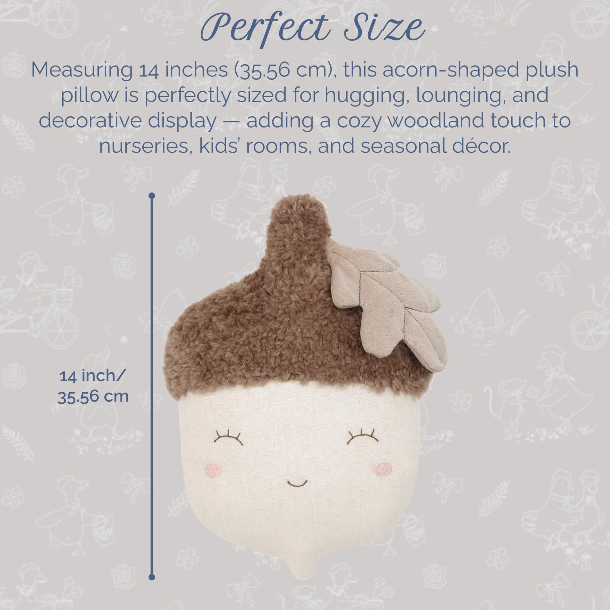 MON AMI Nutty Acorn 14-Inch Plush Pillow Toy, Soft Woodland Décor Gift