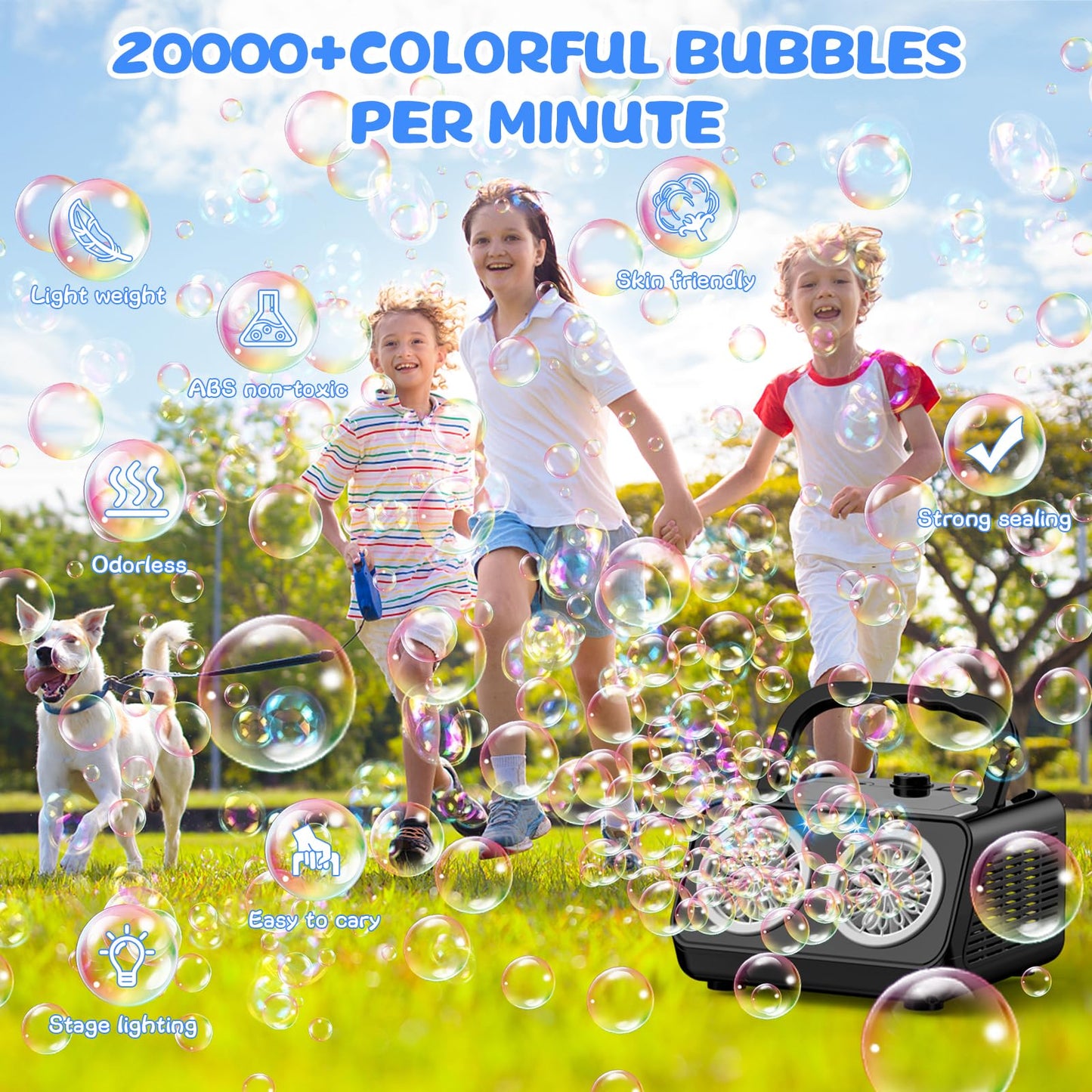SHCKE Automatic Bubble Machine with 2 Fans,20000+ Bubbles/Min