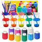The Mega Deals Kids Painting Set - Washable Non-Toxic Finger Paints (10 Colors of 2 oz) with 10 Paint Cups & 10 Brushes Mess-Free Toddler Art Supplies