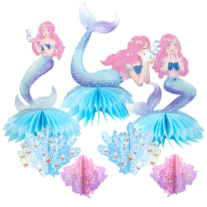 Decor365 Pink Blue Mermaid Centerpiece Under The Sea Table Decorations Girls Birthday Decor Ocean Coral Little Mermaid Theme Bday Tea Party Supplies