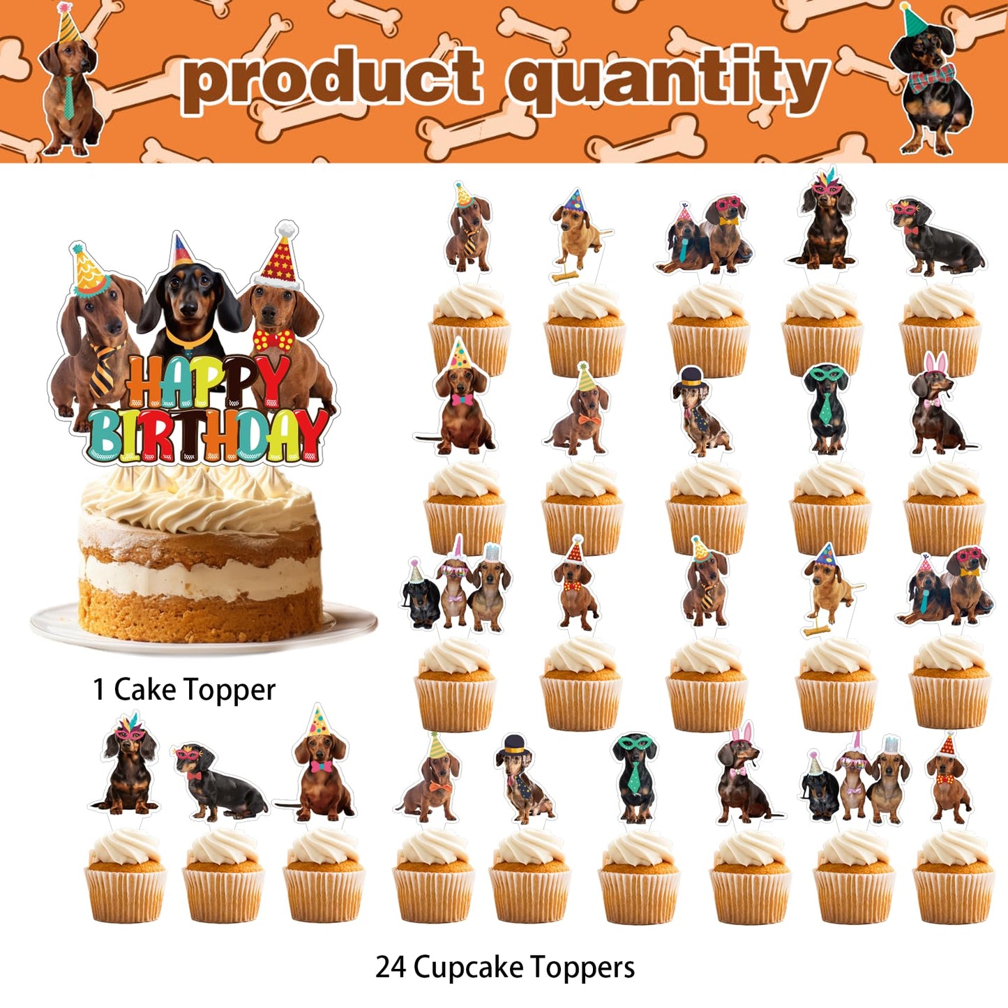 25 Dachshund Cake Toppers - Dachshund Dog Cake Decorations for Parties & Birthdays
