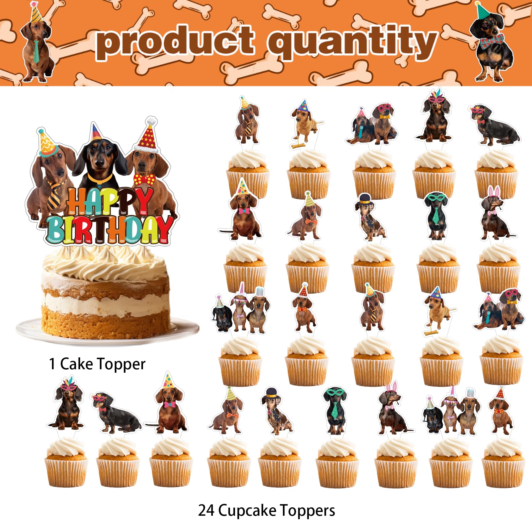 25 Dachshund Cake Toppers - Dachshund Dog Cake Decorations for Parties & Birthdays