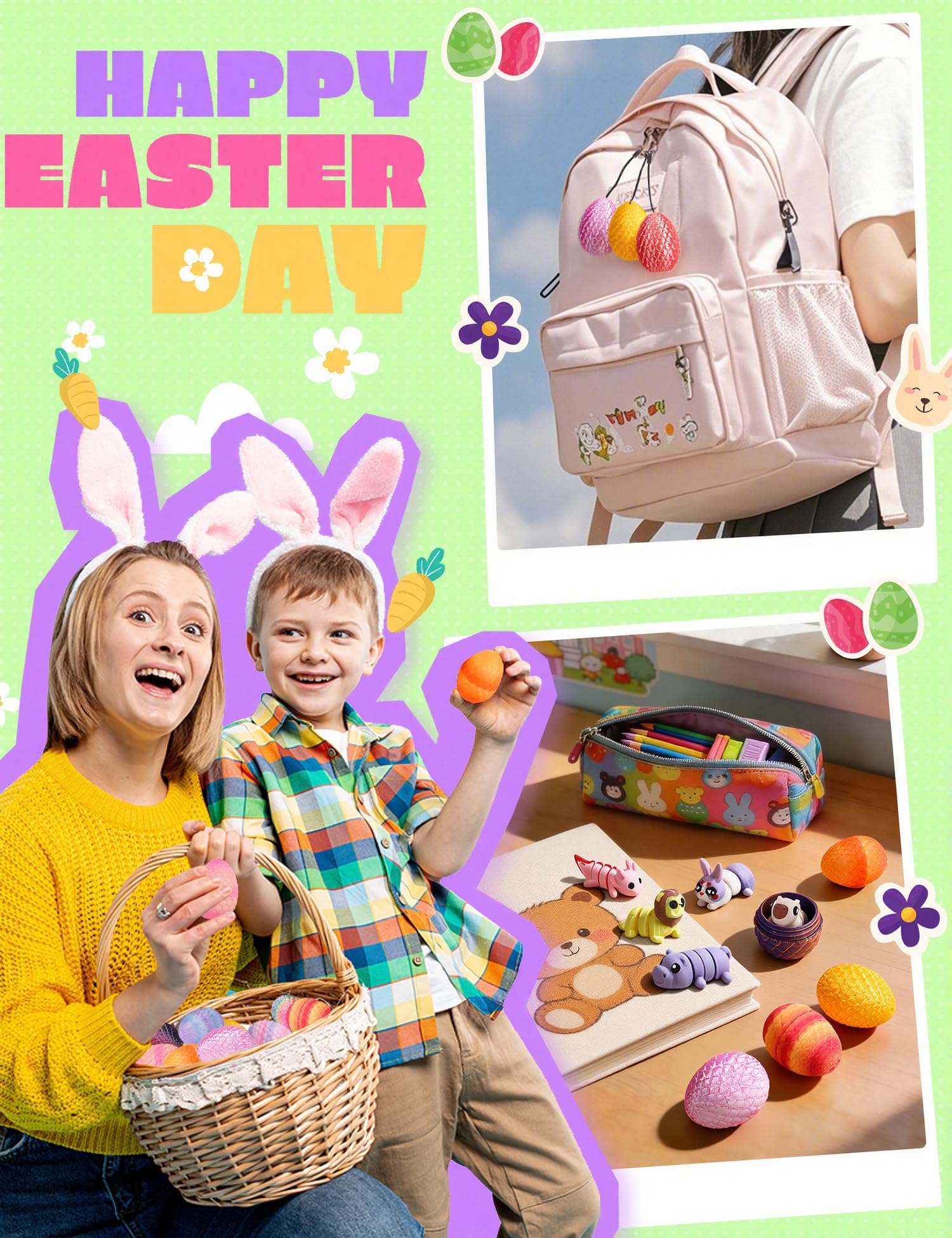 24Pcs Prefilled Easter Eggs Mini Vending Machine Easter Basket Stuffers Fillers Capsule Toy with Dragon Eggs & Articulated Animals, Easter Egg Hunt