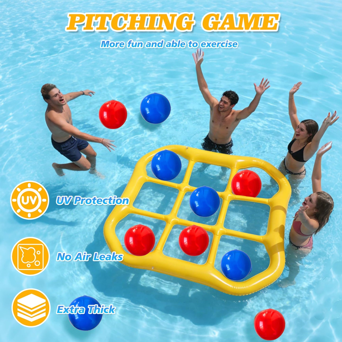Azurphoric Inflatable Tic-Tac-Toe Pool Toys Games, Giant Pool Floats Water Games with 10 Balls & Manual Air Pump, Summer Outdoor Swimming Pool Party