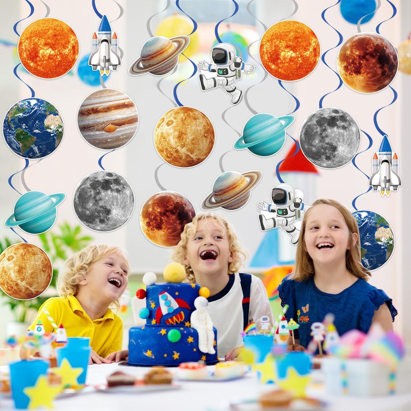 40Pcs Space Solar System Hanging Swirl Decorations, Outer Space Party Decoration Hanging Swirl Planet Astronaut Ceiling Hanging Decorations for Party