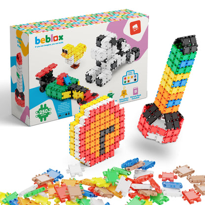 Beblox Building Blocks for Kids - 250-Piece Connecting Tiles Set - Interlocking Building Blocks for Kids, STEM Toys Kit, Fun & Educational Gifts