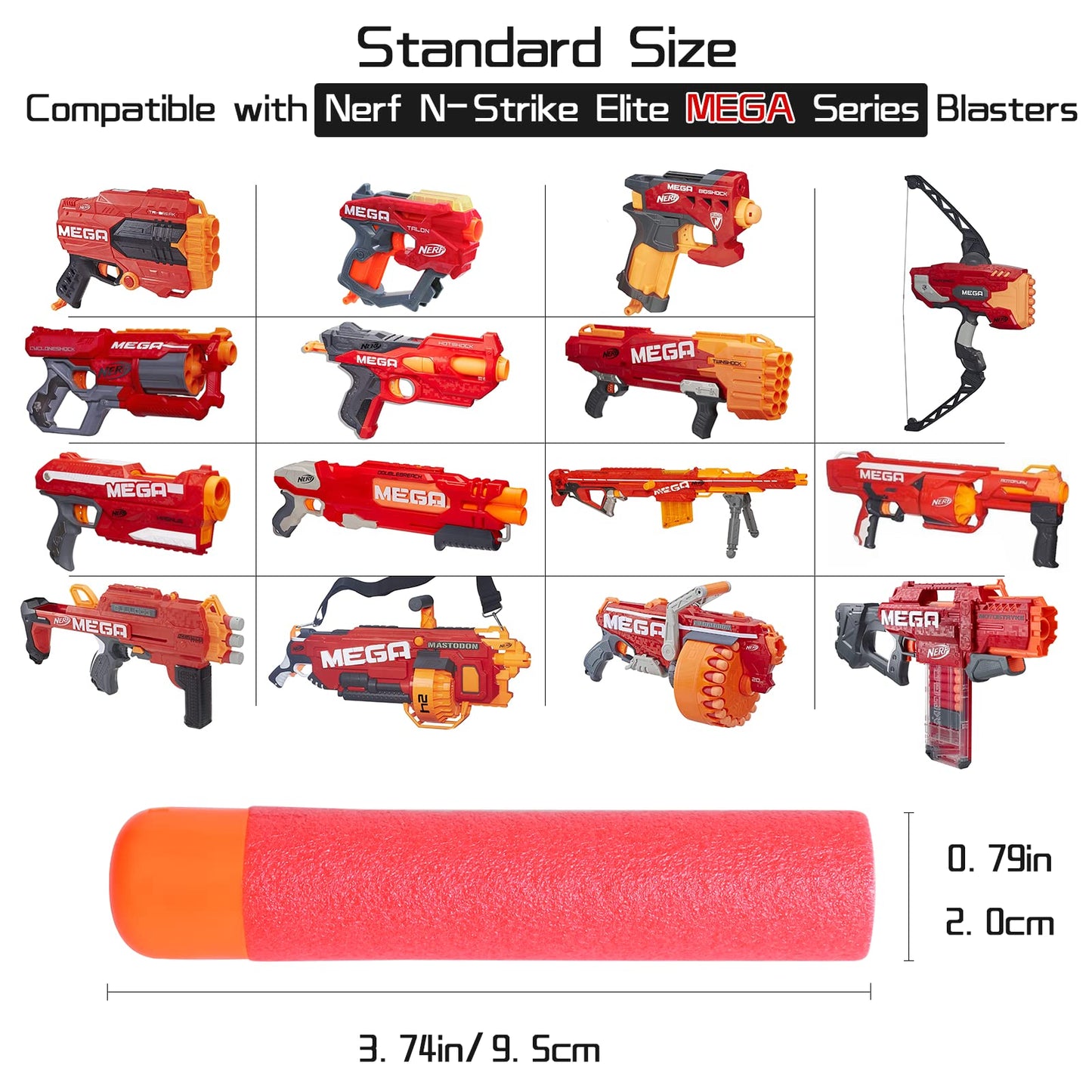 lififun Mega Dart Refill Pack 96 Pcs Compatible with Nerf N-Strike Mega Series Blasters, Red