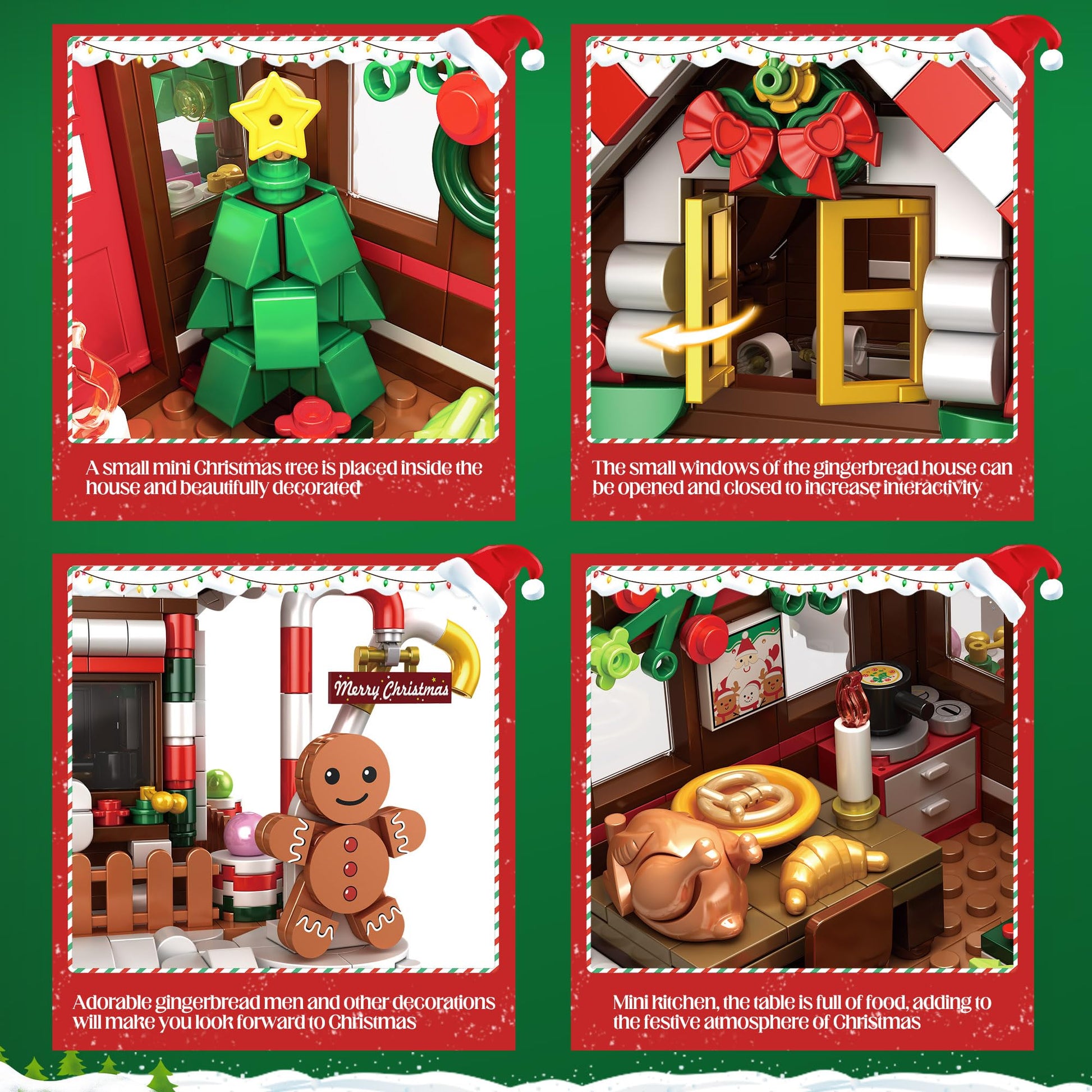 GIVFOZAY Christmas Gingerbread House Building, Christmas Village House Building Set, Contain Christmas Tree and Train, Xmas Brick Toy Gifts for Adults