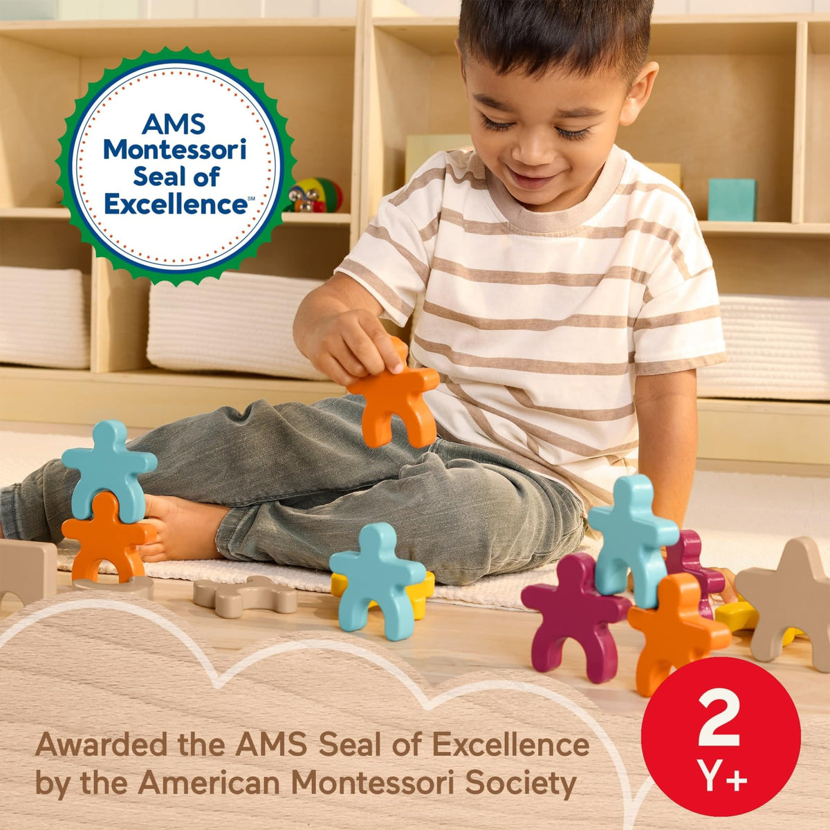 Fisher-Price Wood Montessori Stacking Shapes Learning Activity