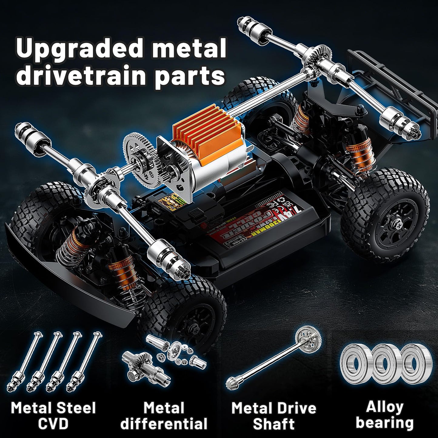 1:16 Scale RC Monster Truck, 2.4GHz Remote Control Fast RC Car 36km/h 4WD Off-Road Water-Resistant Electric Powered Vehicle with Dual Batteries, Drift
