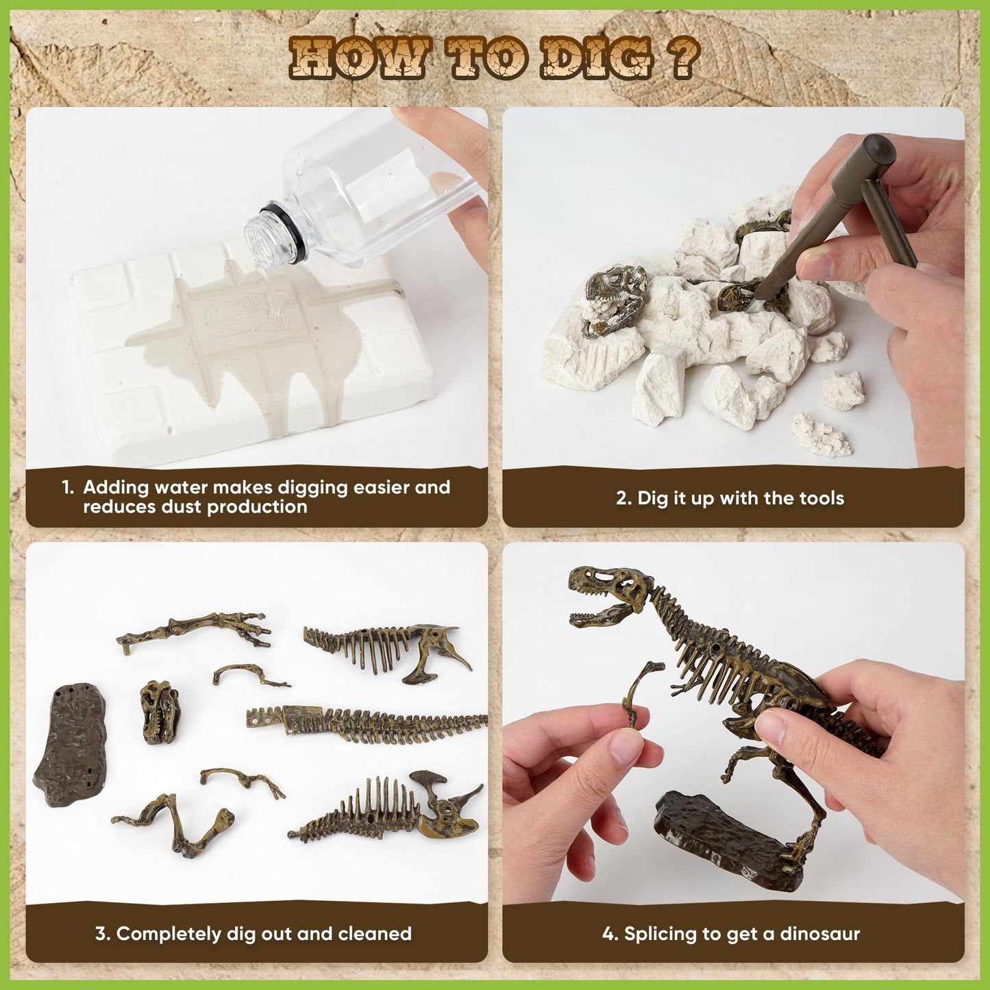 VIBIRIT Dig Up Dinosaurs Skeleton Set,Dinosaur Digging Fossil Kit Model Toys,Excavation Kits for kids5-12year,Educational Realistic Toys